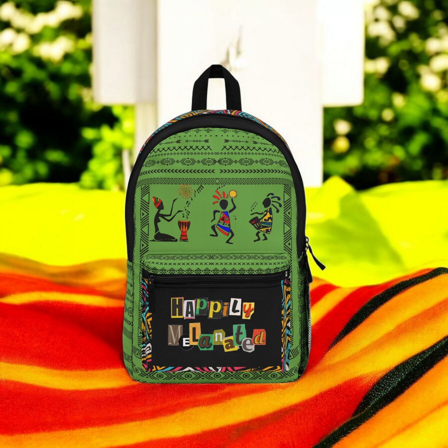 Unique Afro Music Backpack, Music Lover Bag, Cartoon Print Rucksack, Ethnic Design