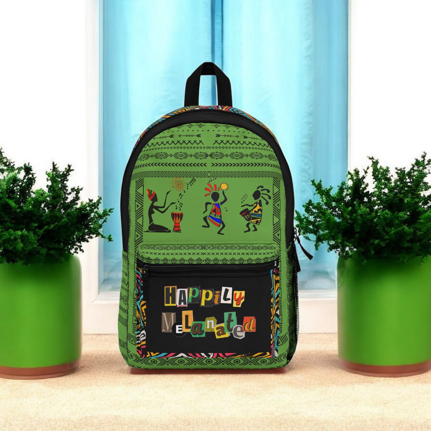 Unique Afro Music Backpack, Music Lover Bag, Cartoon Print Rucksack, Ethnic Design