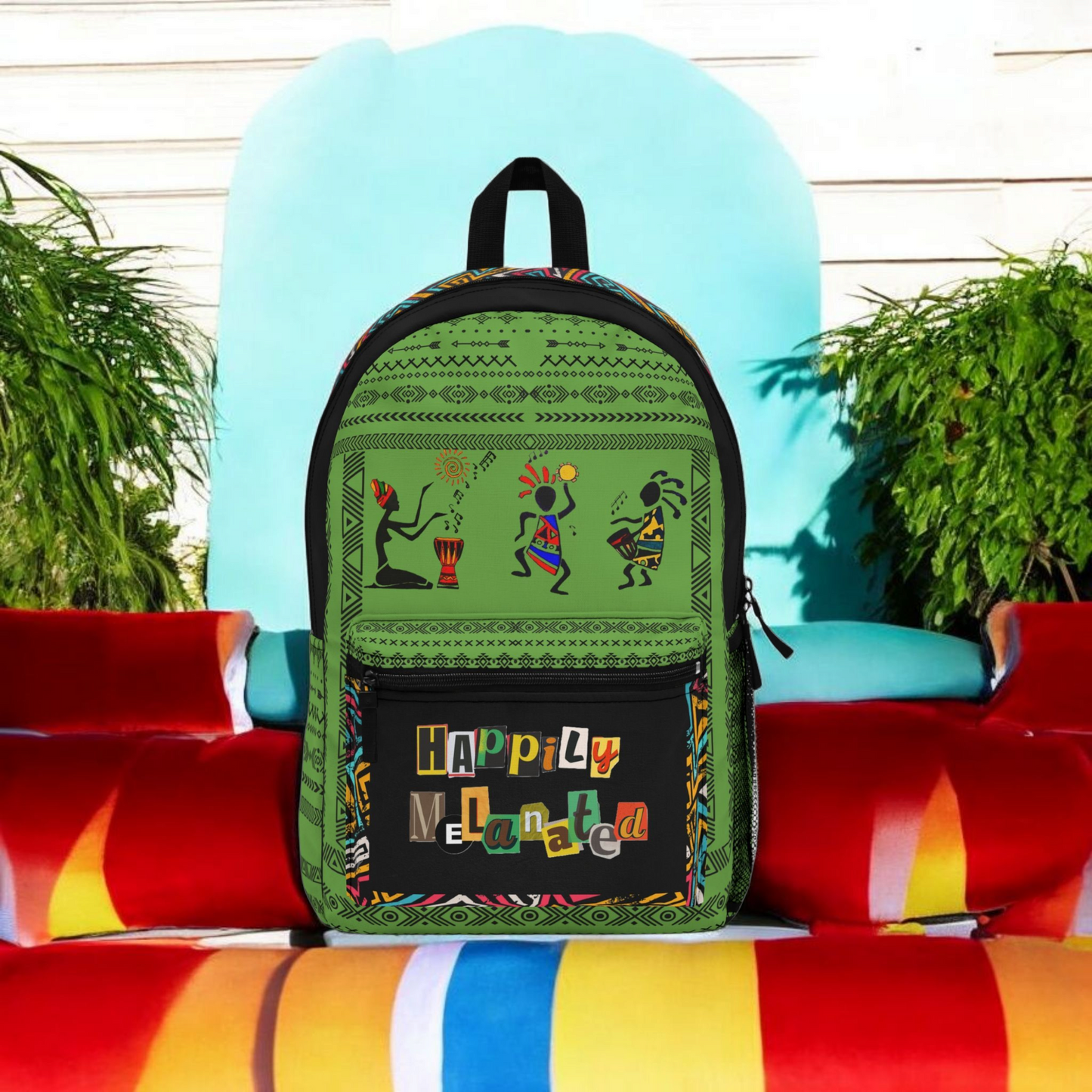 Unique Afro Music Backpack, Music Lover Bag, Cartoon Print Rucksack, Ethnic Design