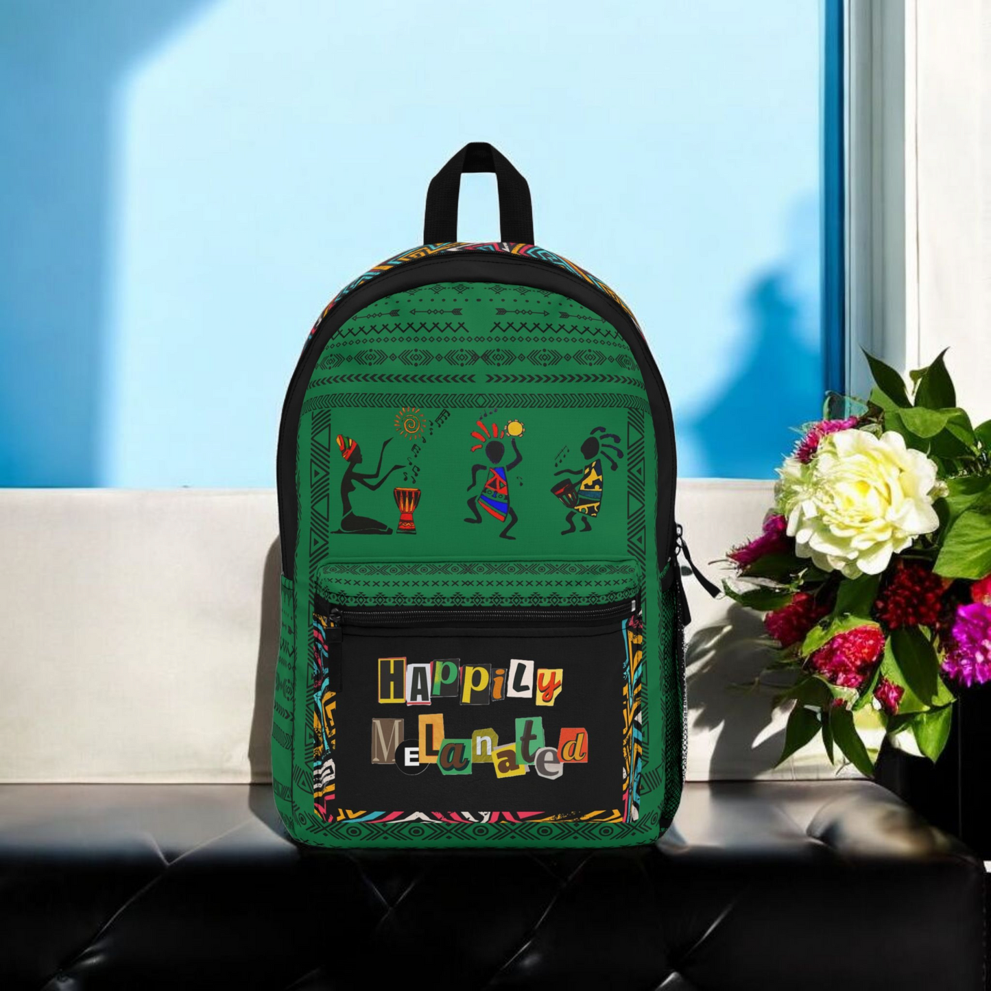Unique Afro Music Backpack, Music Lover Bag, Cartoon Print Rucksack, Ethnic Design
