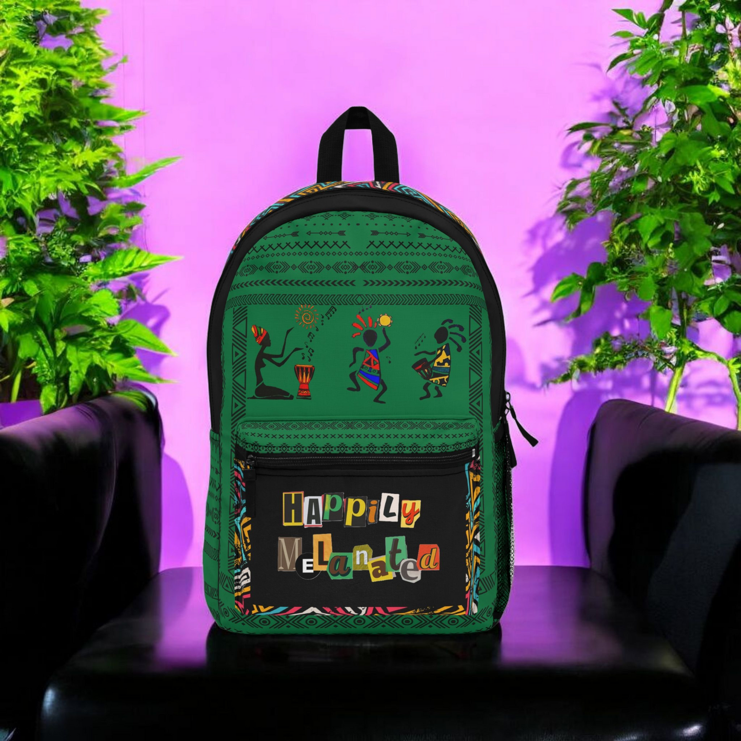 Unique Afro Music Backpack, Music Lover Bag, Cartoon Print Rucksack, Ethnic Design