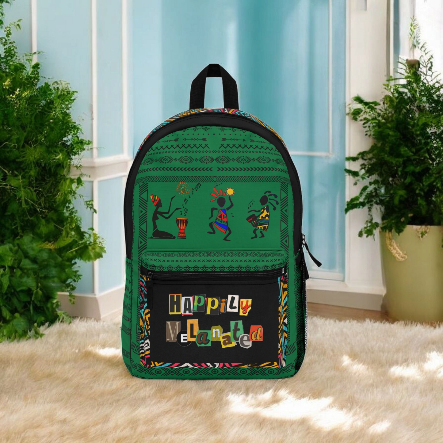 Unique Afro Music Backpack, Music Lover Bag, Cartoon Print Rucksack, Ethnic Design