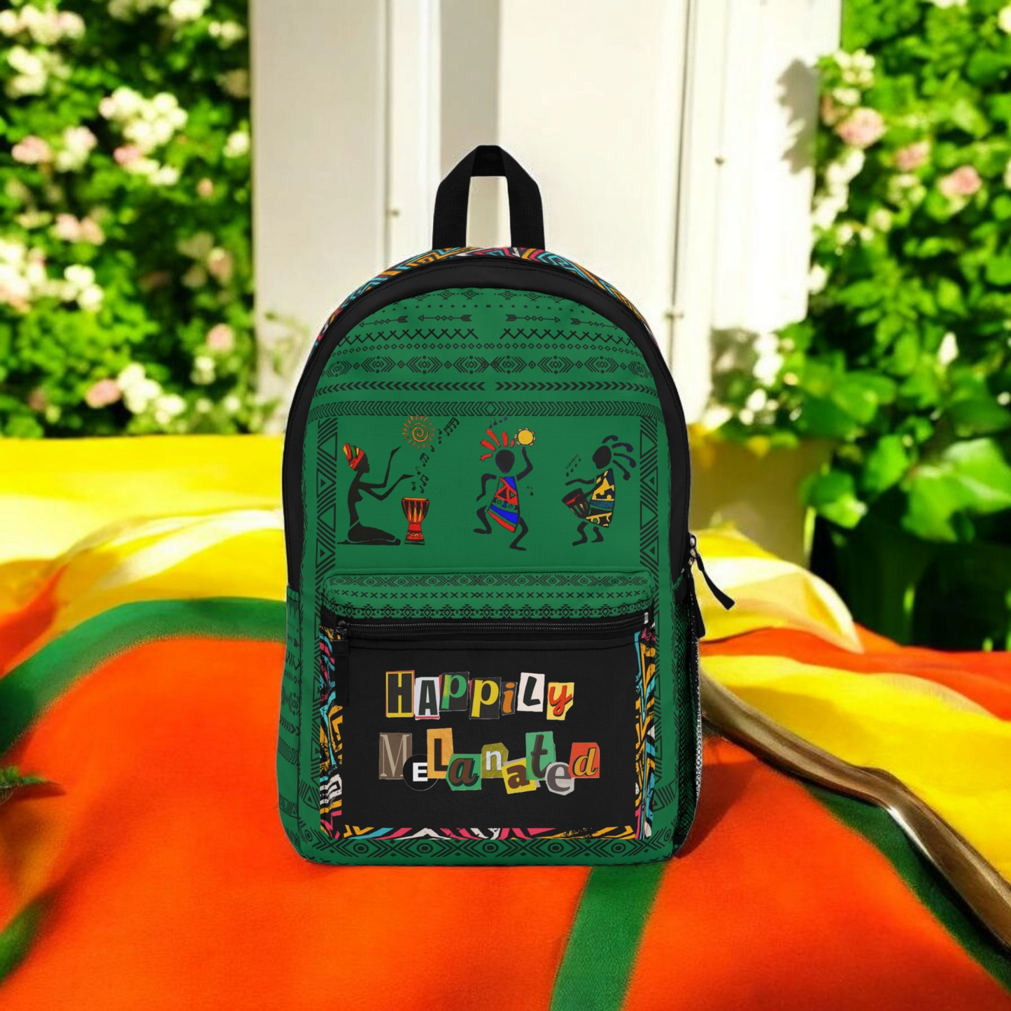 Unique Afro Music Backpack, Music Lover Bag, Cartoon Print Rucksack, Ethnic Design