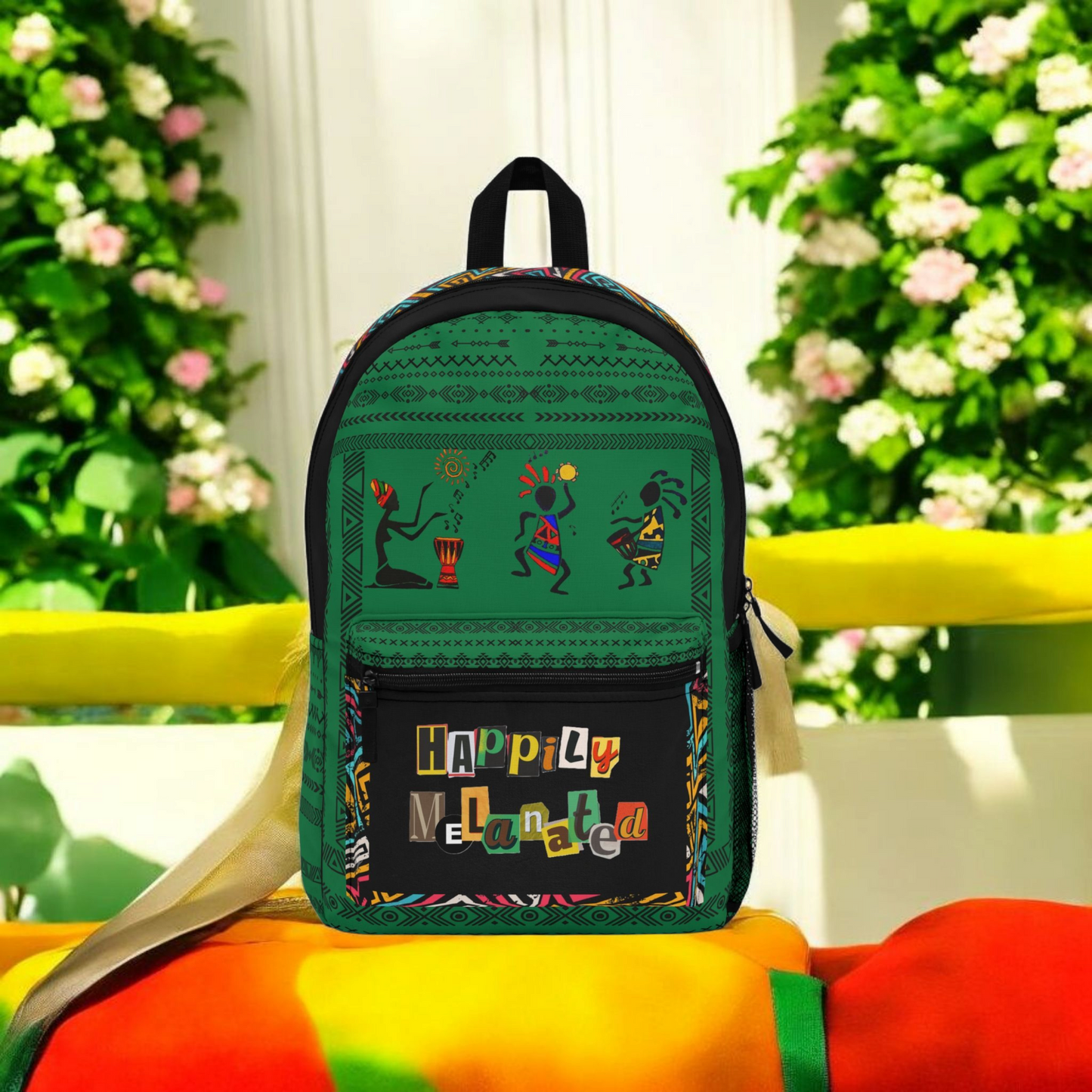 Unique Afro Music Backpack, Music Lover Bag, Cartoon Print Rucksack, Ethnic Design