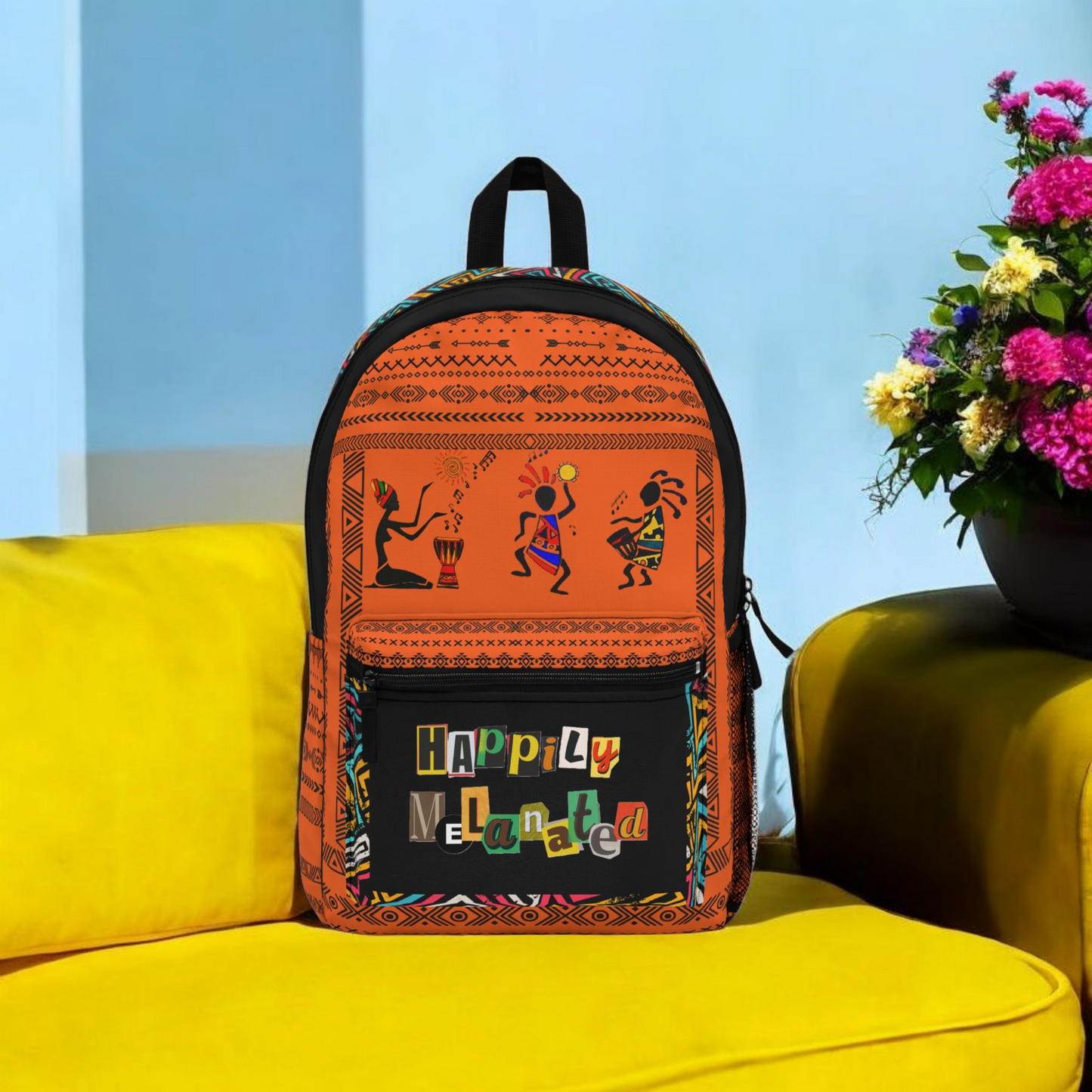 Ethnic Music Backpack, Music Lover Bag, Cartoon Print Rucksack, Ethnic Design