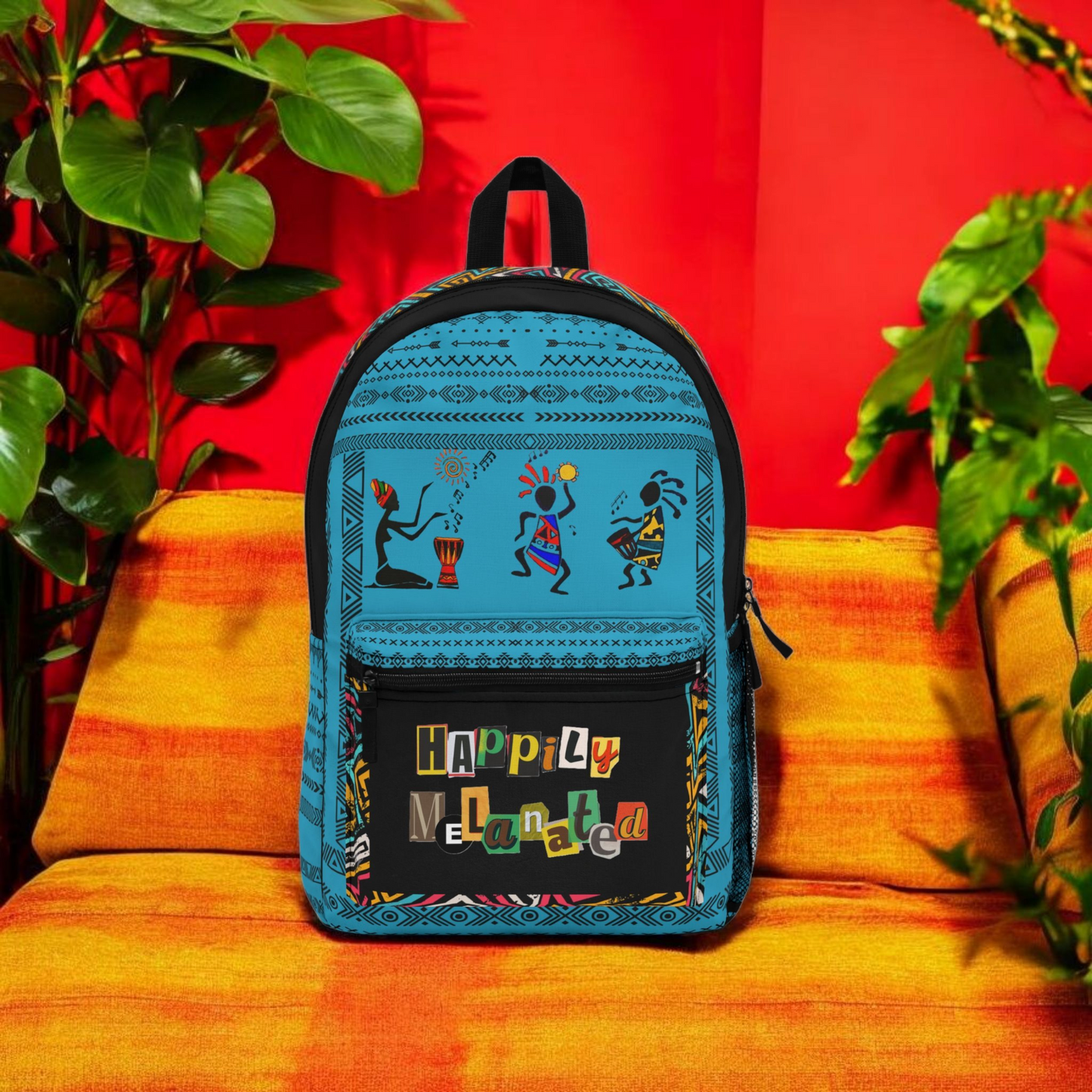 Boho Afro Music Backpack, Music Lover Bag, Cartoon Print Rucksack