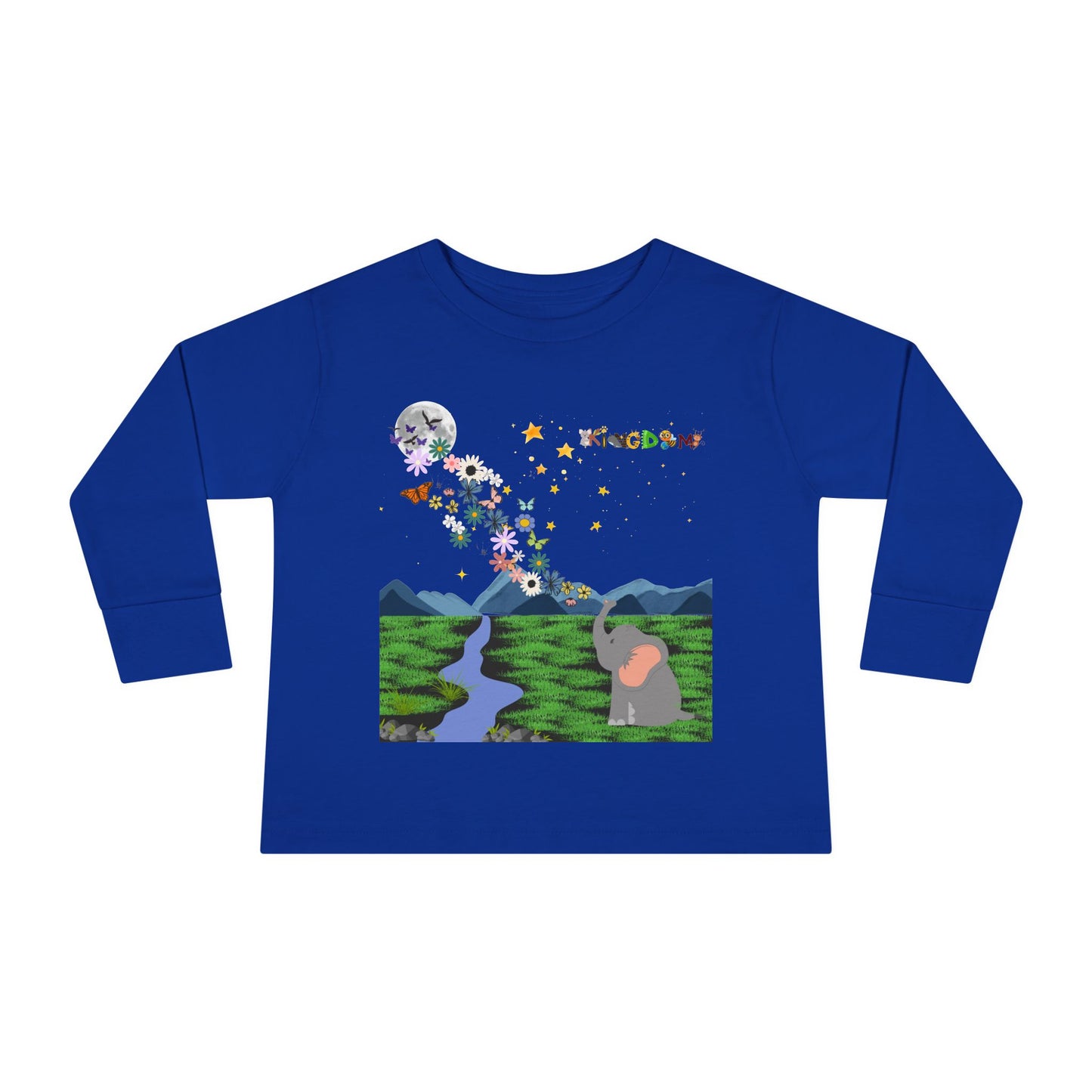 Toddler Long Sleeve Tee - 'Kingdom' Elephant Moon Stars Woodland Graphic