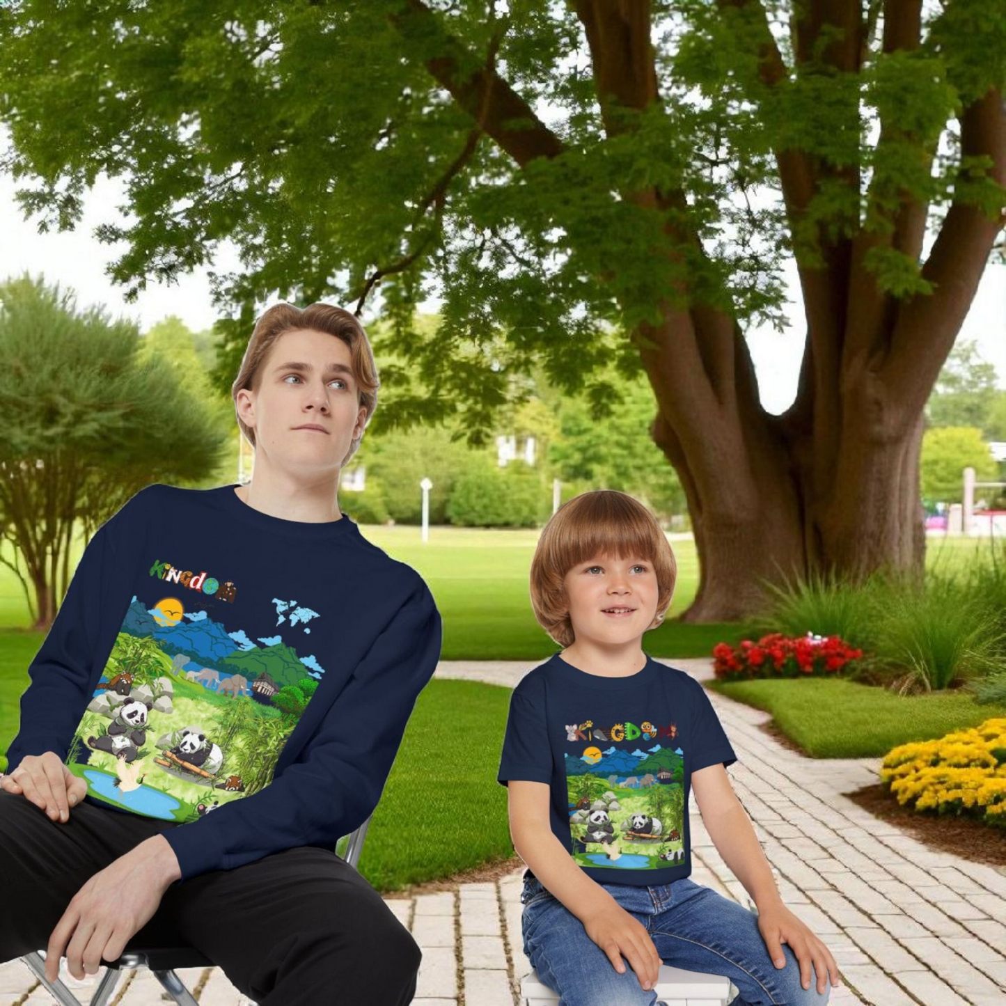Wildlife Graphic Unisex Sweatshirt, Pandas & Elephants Design, Animal Lover Gift