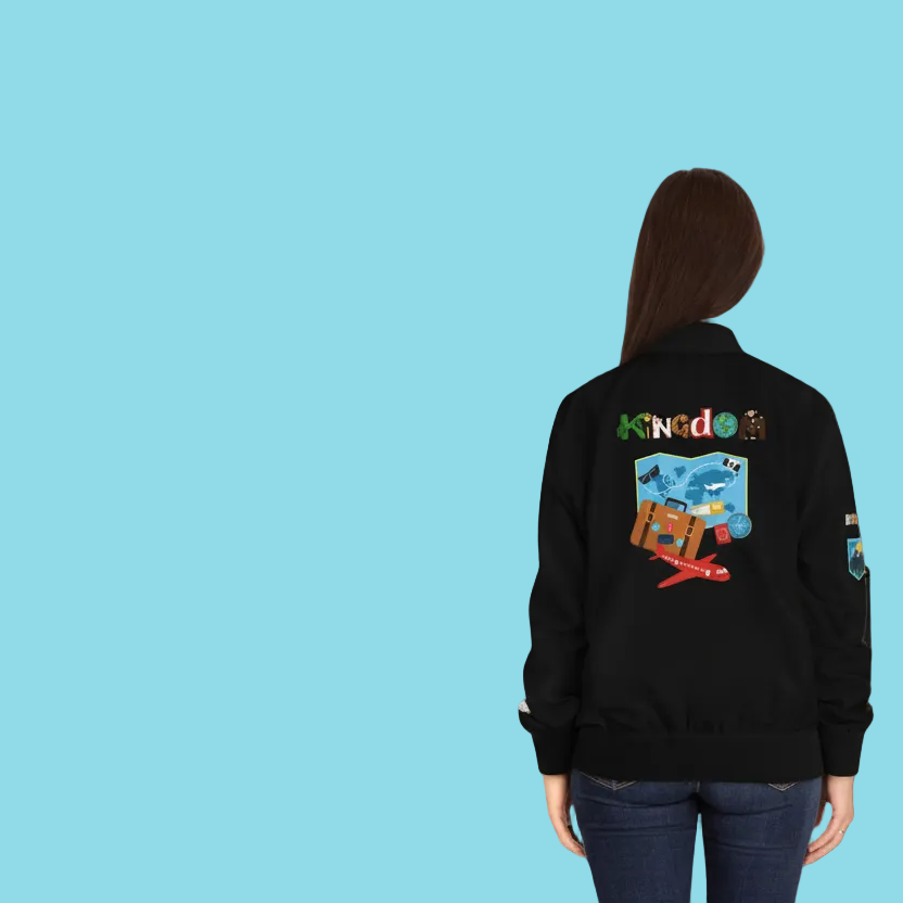 Explorer Themed Graphic Women's Bomber Jacket - Travel Enthusiast, Wanderlust Coat