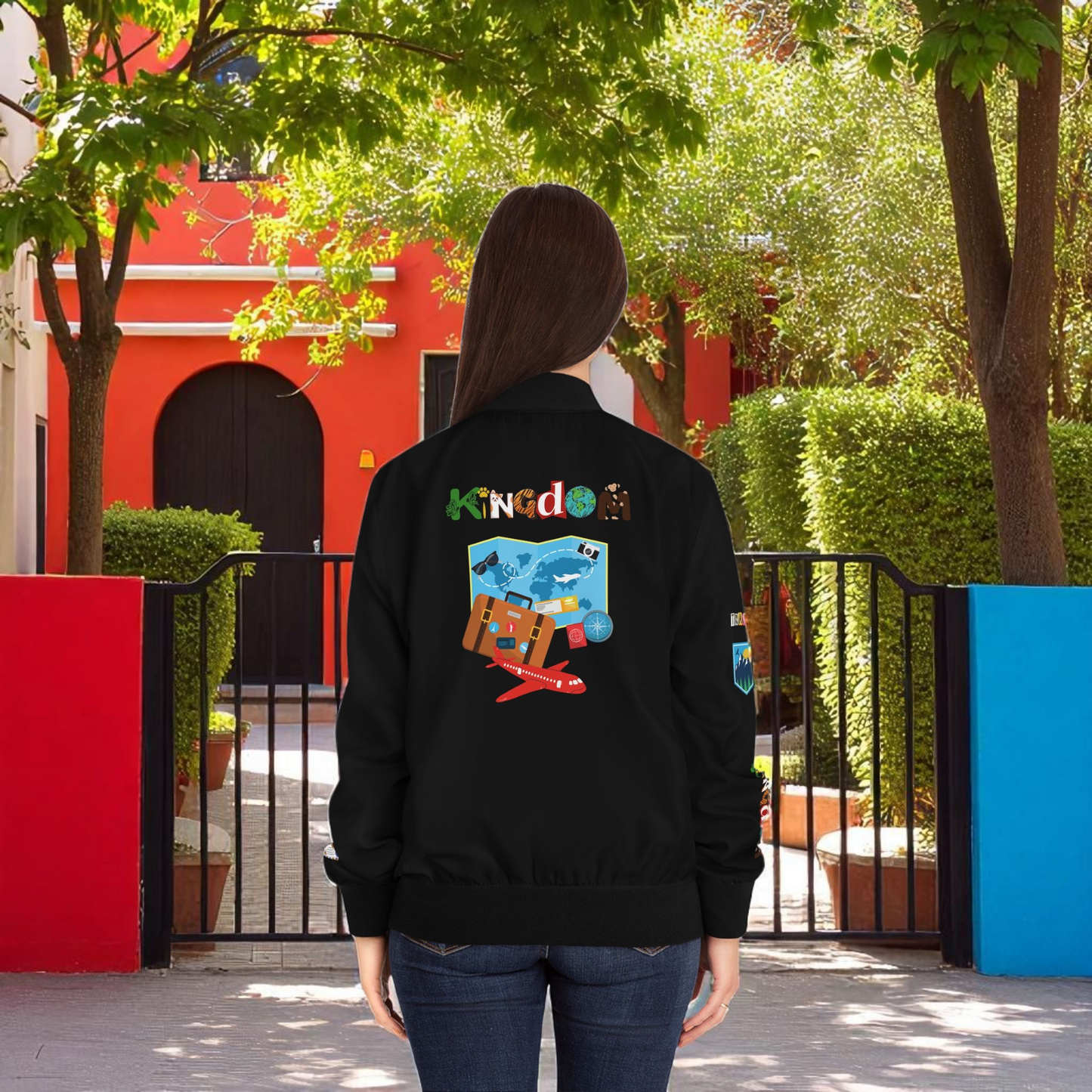 Explorer Themed Graphic Women's Bomber Jacket - Travel Enthusiast, Wanderlust Coat