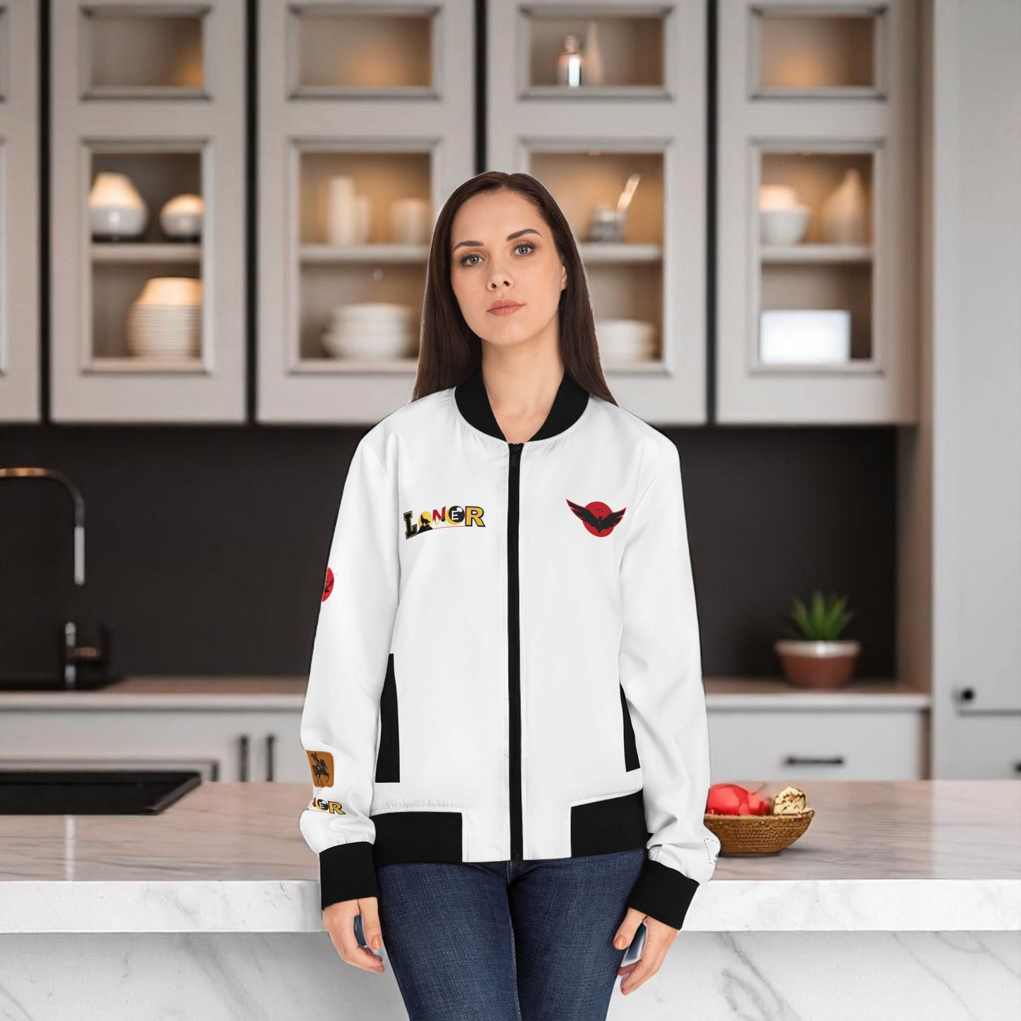 Gothic Bomber Jacket, Graphic Women's Coat, 3D Art Outerwear, Unique Hand Art Jacket