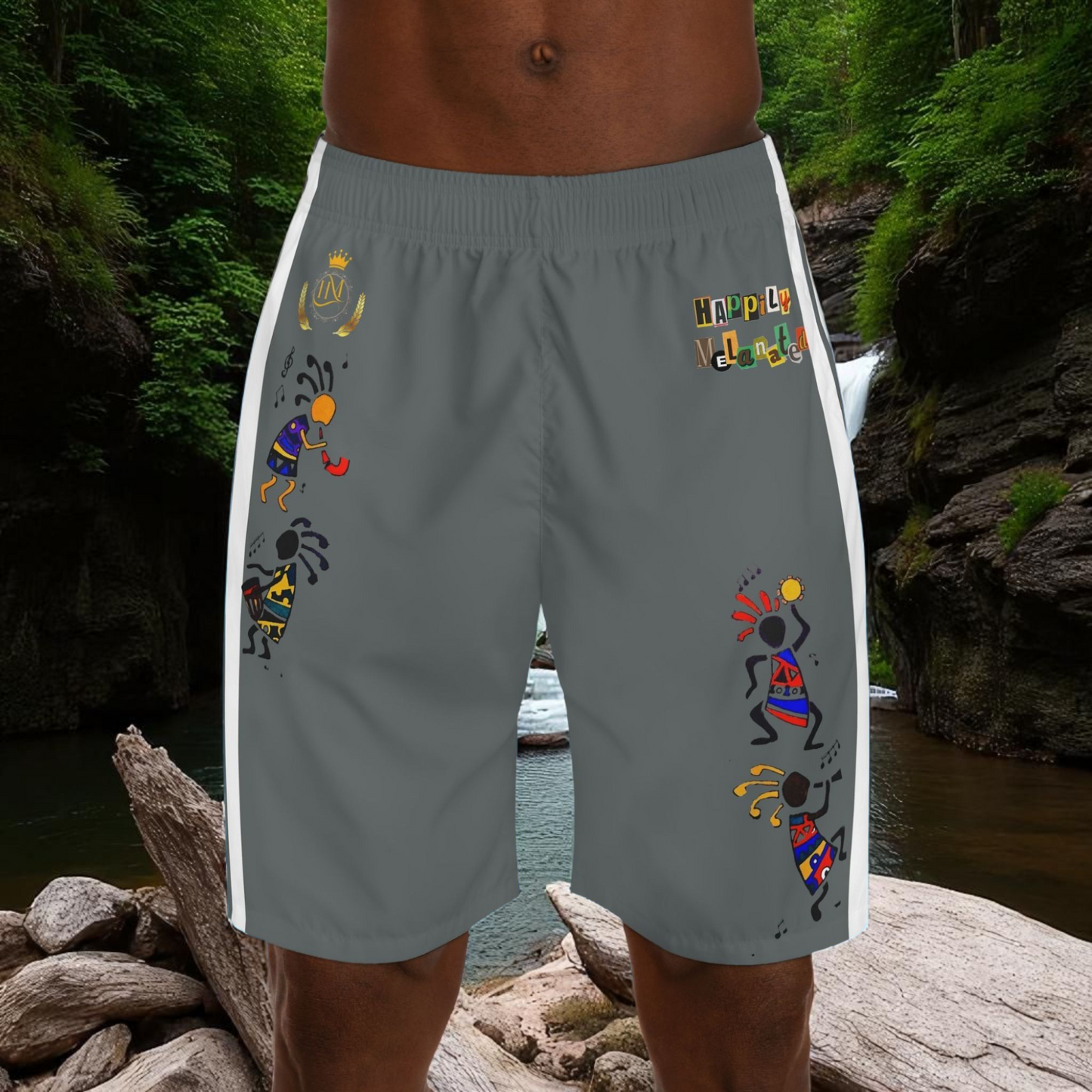 Ethnic Music Cartoon Men's Jogger Shorts - Happily Celebrating Heritage