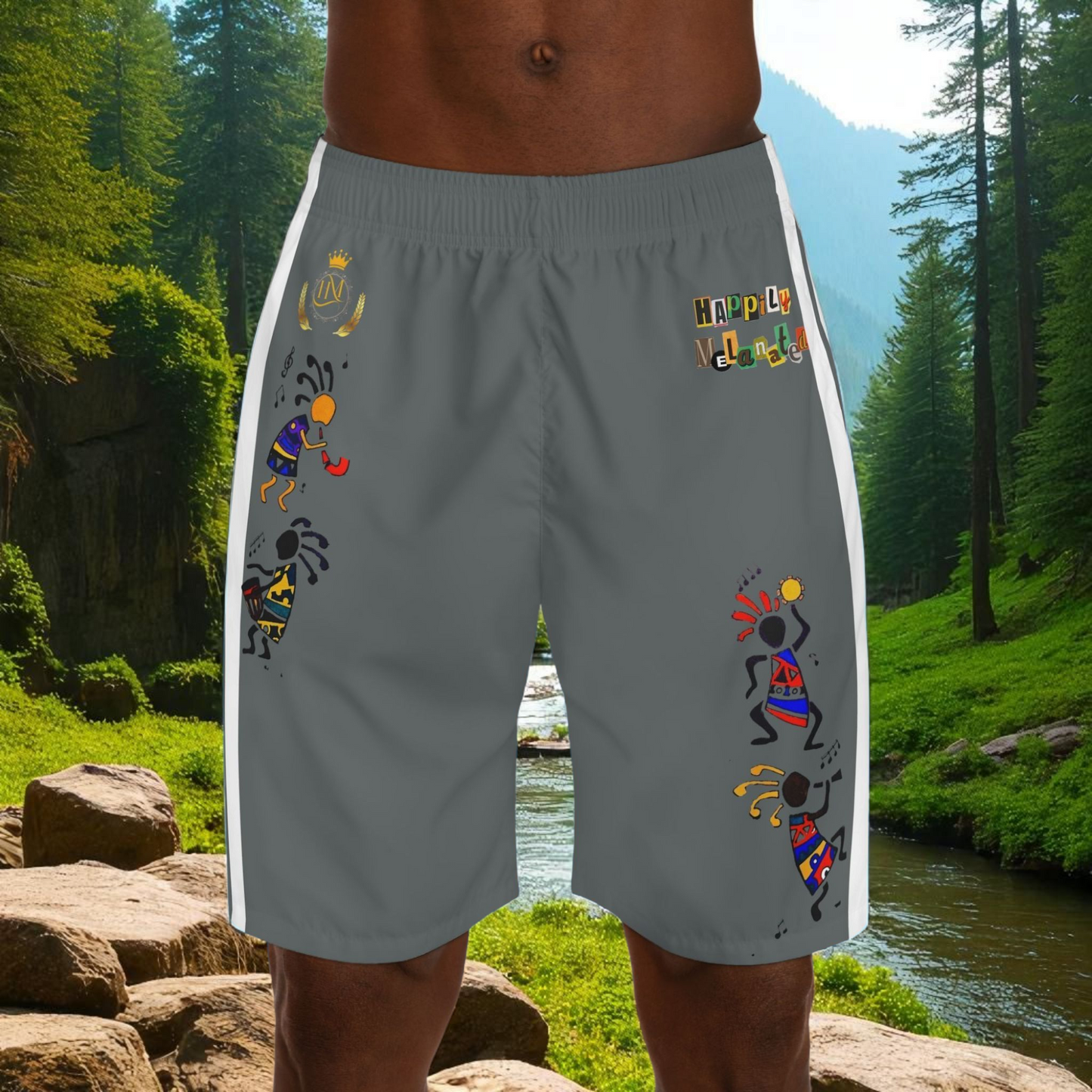 Ethnic Music Cartoon Men's Jogger Shorts - Happily Celebrating Heritage