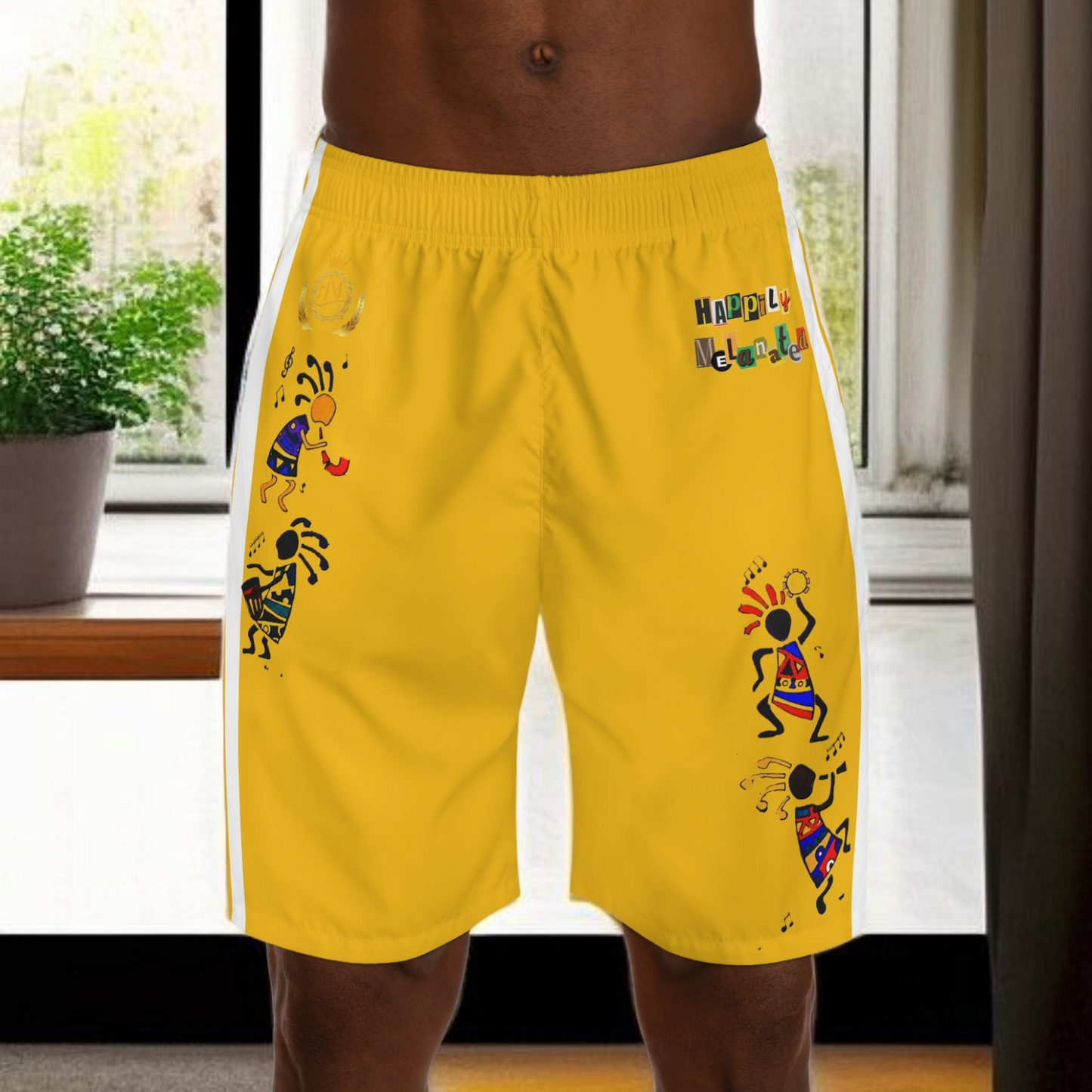 Ethnic Music Cartoon Men's Jogger Shorts - Happily Celebrating Heritage