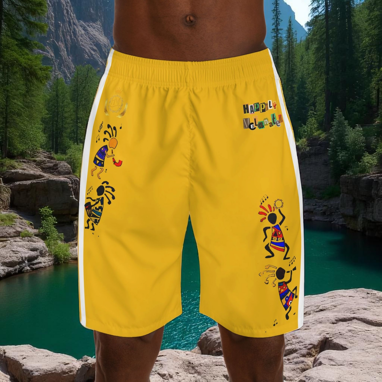 Ethnic Music Cartoon Men's Jogger Shorts - Happily Celebrating Heritage