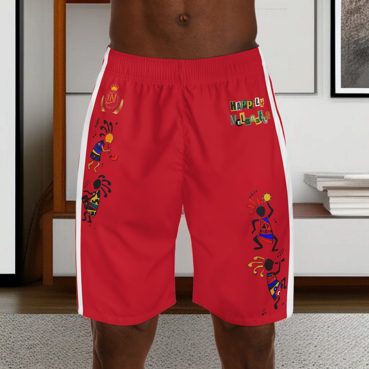 Ethnic Music Cartoon Men's Jogger Shorts - Happily Celebrating Heritage