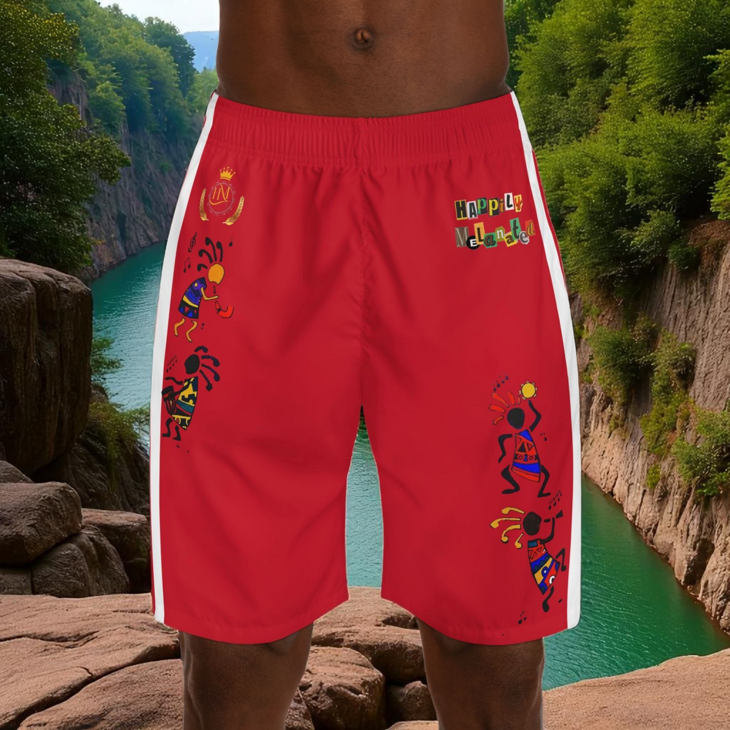 Ethnic Music Cartoon Men's Jogger Shorts - Happily Celebrating Heritage