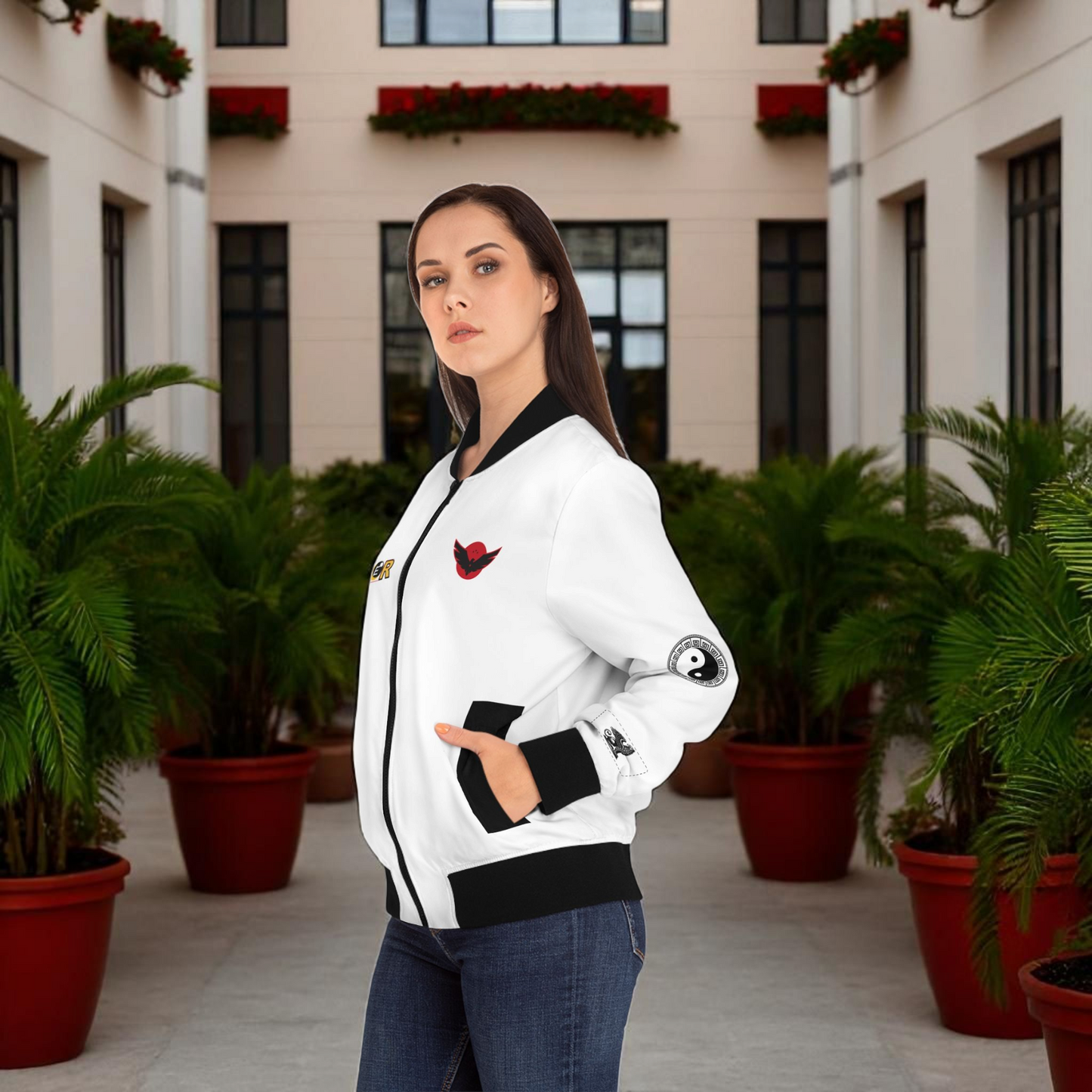 Gothic Bomber Jacket, Graphic Women's Coat, 3D Art Outerwear, Unique Hand Art Jacket