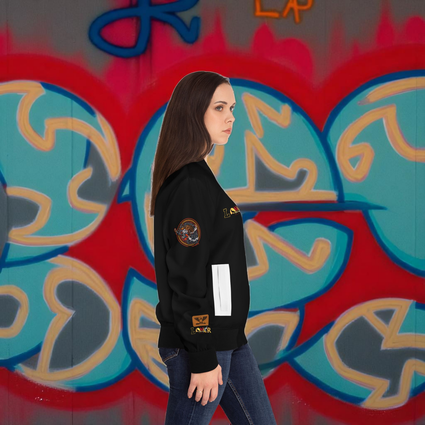 Wolf Themed Women's Bomber Jacket, Illusion Art Graphic Outerwear