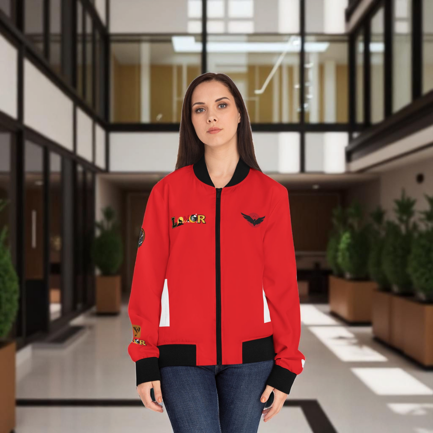 Wolf Themed Women's Bomber Jacket, Illusion Art Graphic Outerwear, Wild Animal Print Coat