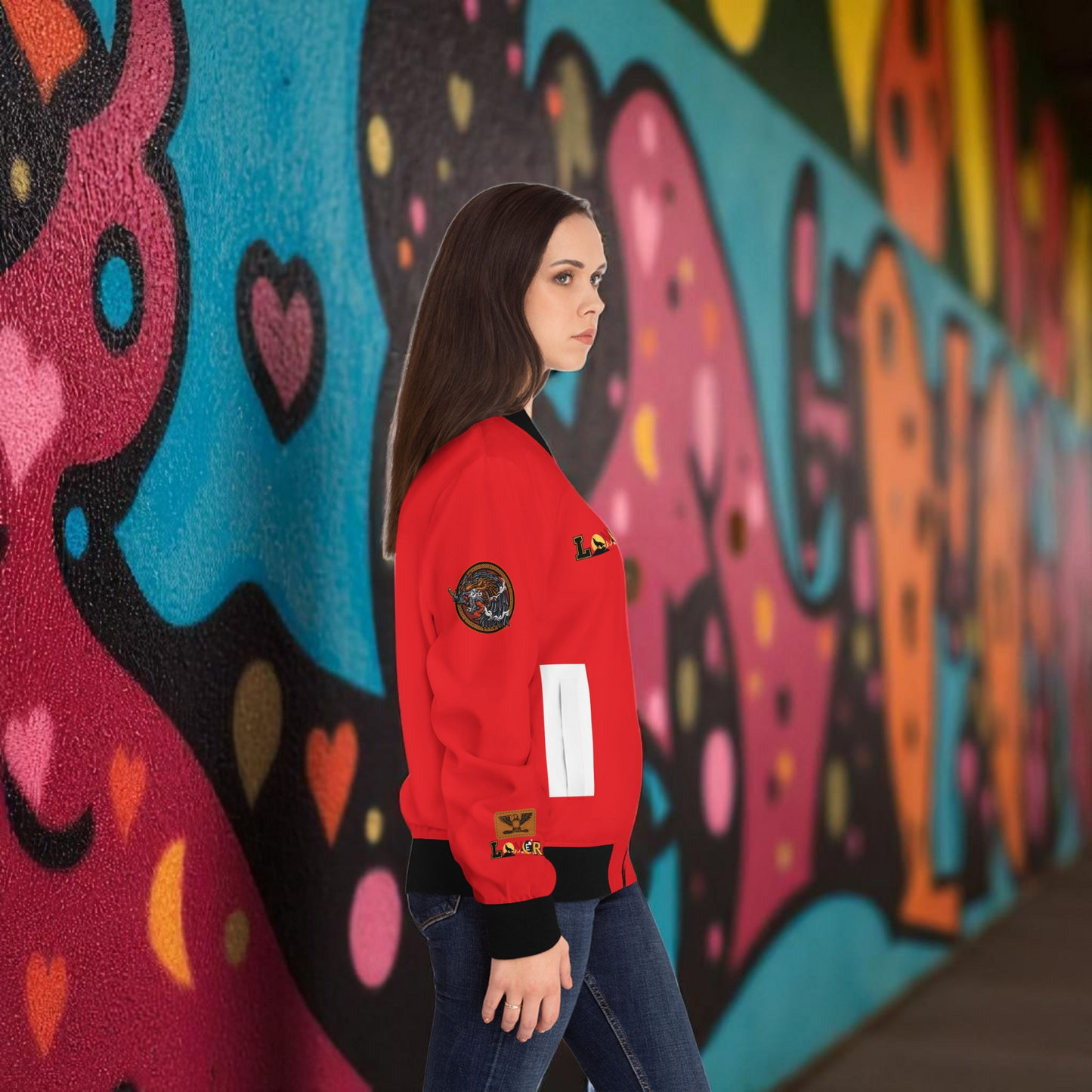Wolf Themed Women's Bomber Jacket, Illusion Art Graphic Outerwear, Wild Animal Print Coat