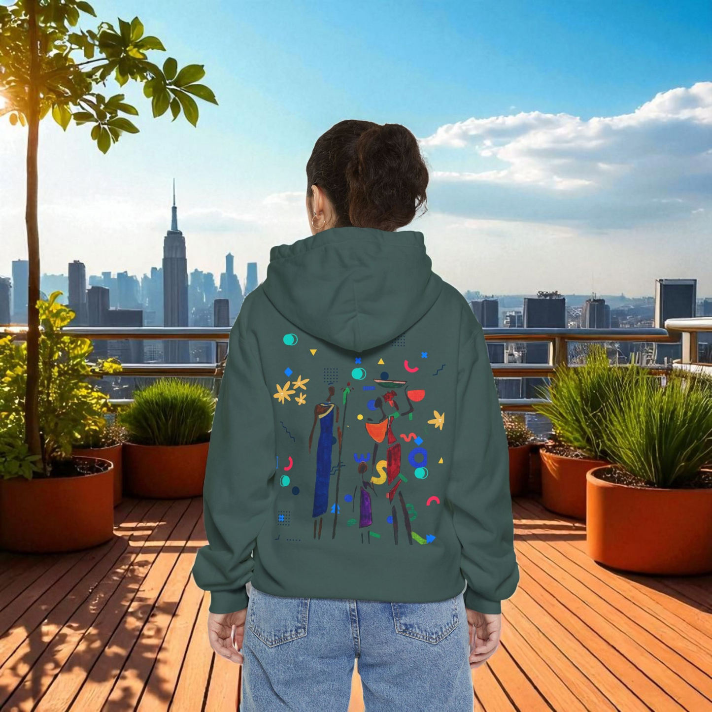 Ethnic Family Doodle Unisex Graphic Hoodie, Handcrafted Design, Unique Family Art