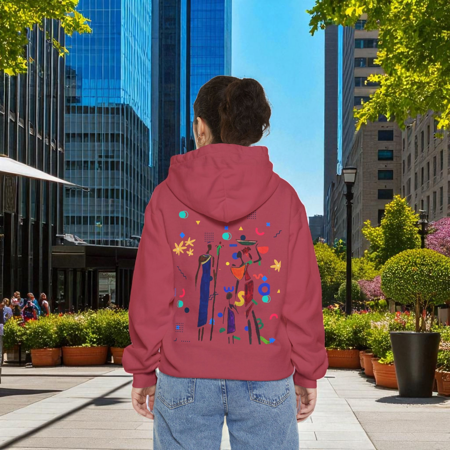 Ethnic Family Doodle Unisex Graphic Hoodie, Handcrafted Design, Unique Family Art
