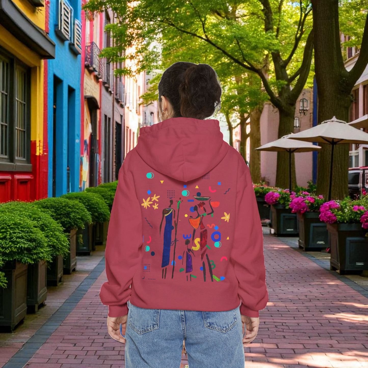 Ethnic Family Doodle Unisex Graphic Hoodie, Handcrafted Design, Unique Family Art