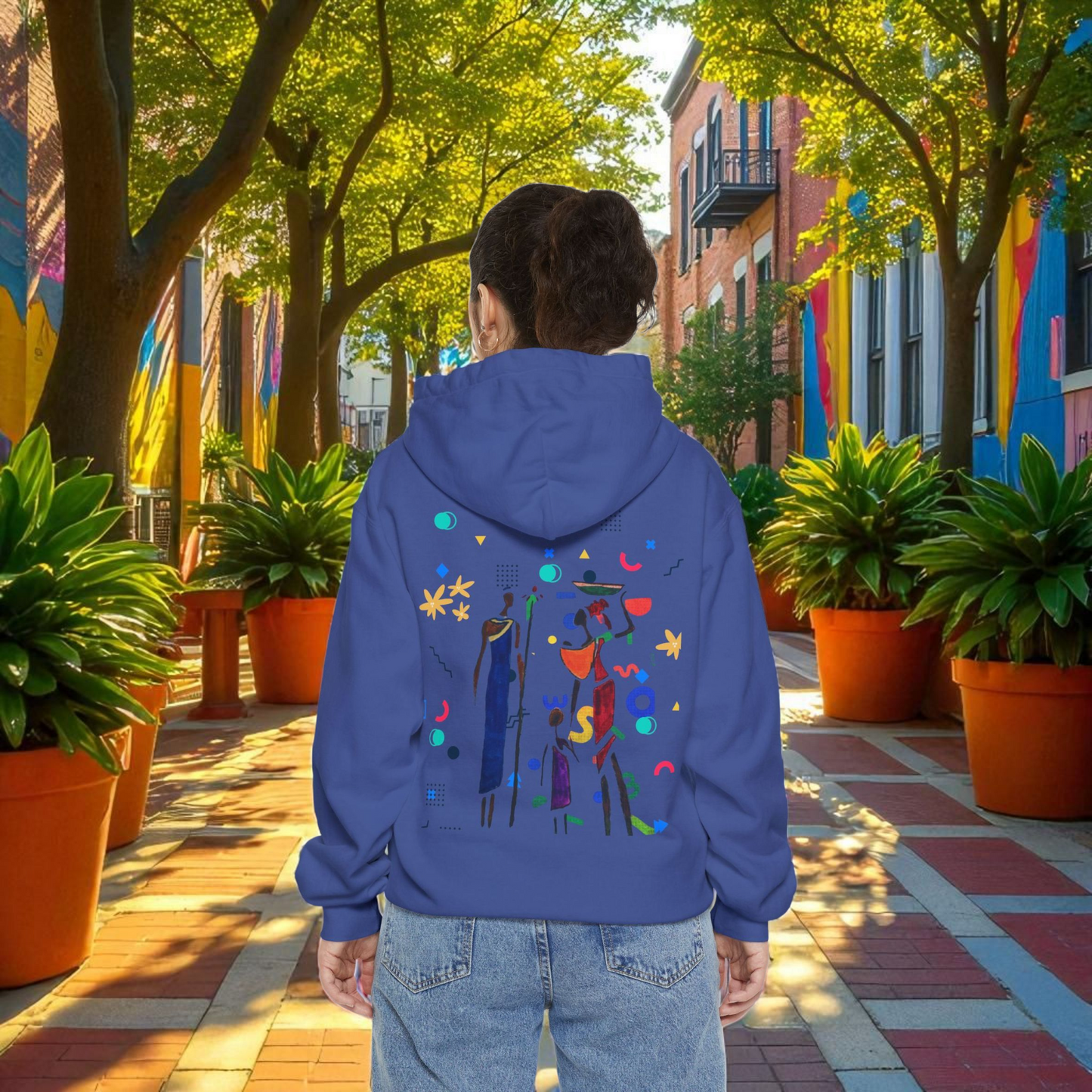 Ethnic Family Doodle Unisex Graphic Hoodie, Handcrafted Design, Unique Family Art