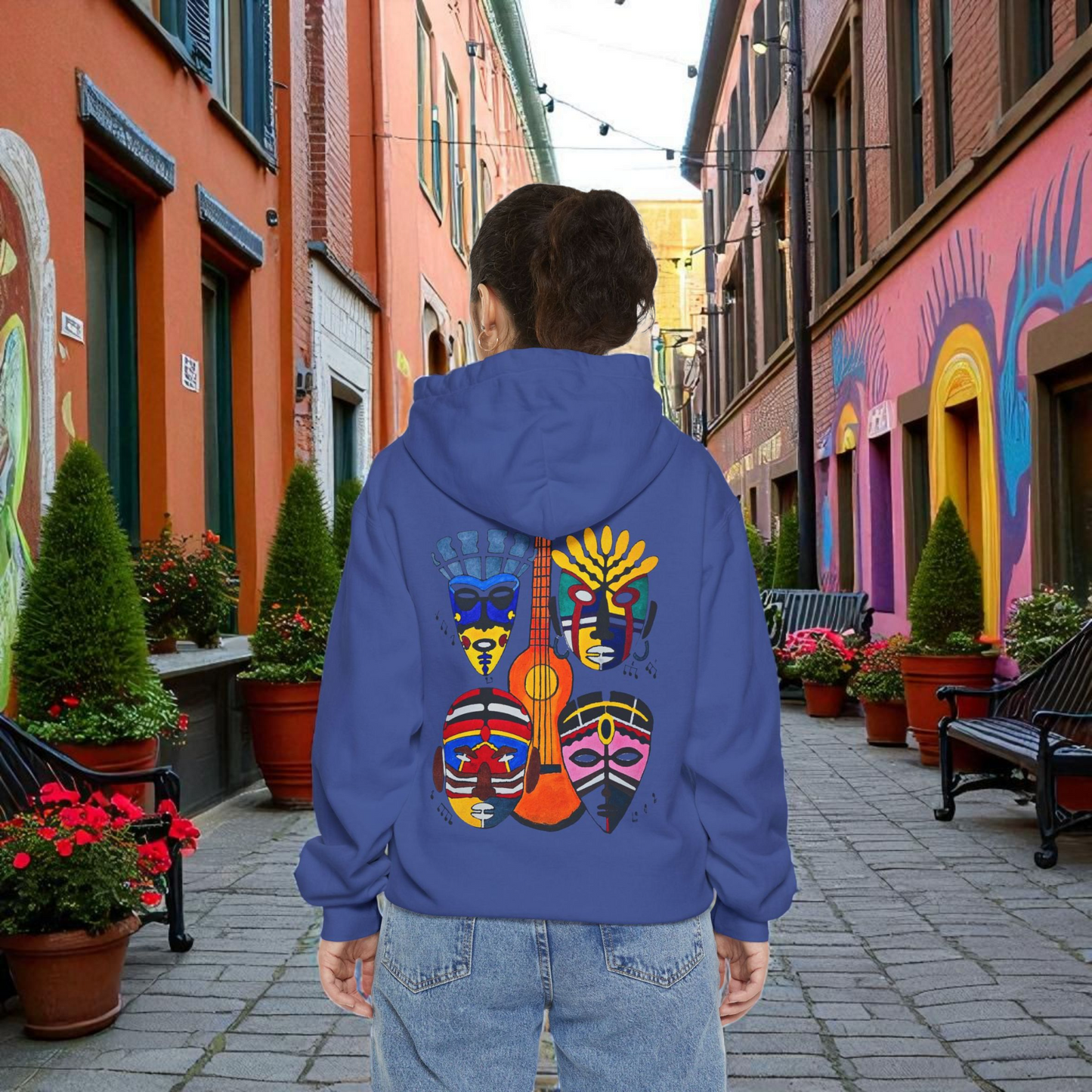 Ethnic Music Art Unisex Garment-Dyed Hoodie, Handcrafted Hooded Sweater