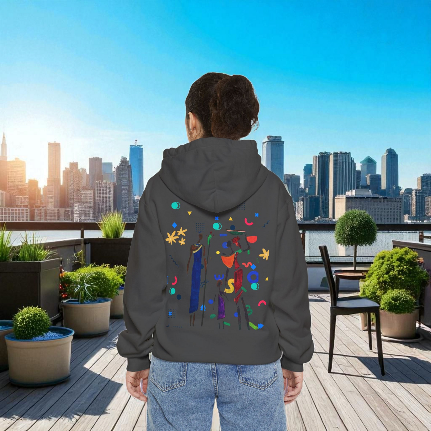 Ethnic Family Doodle Unisex Graphic Hoodie, Handcrafted Design, Unique Family Art