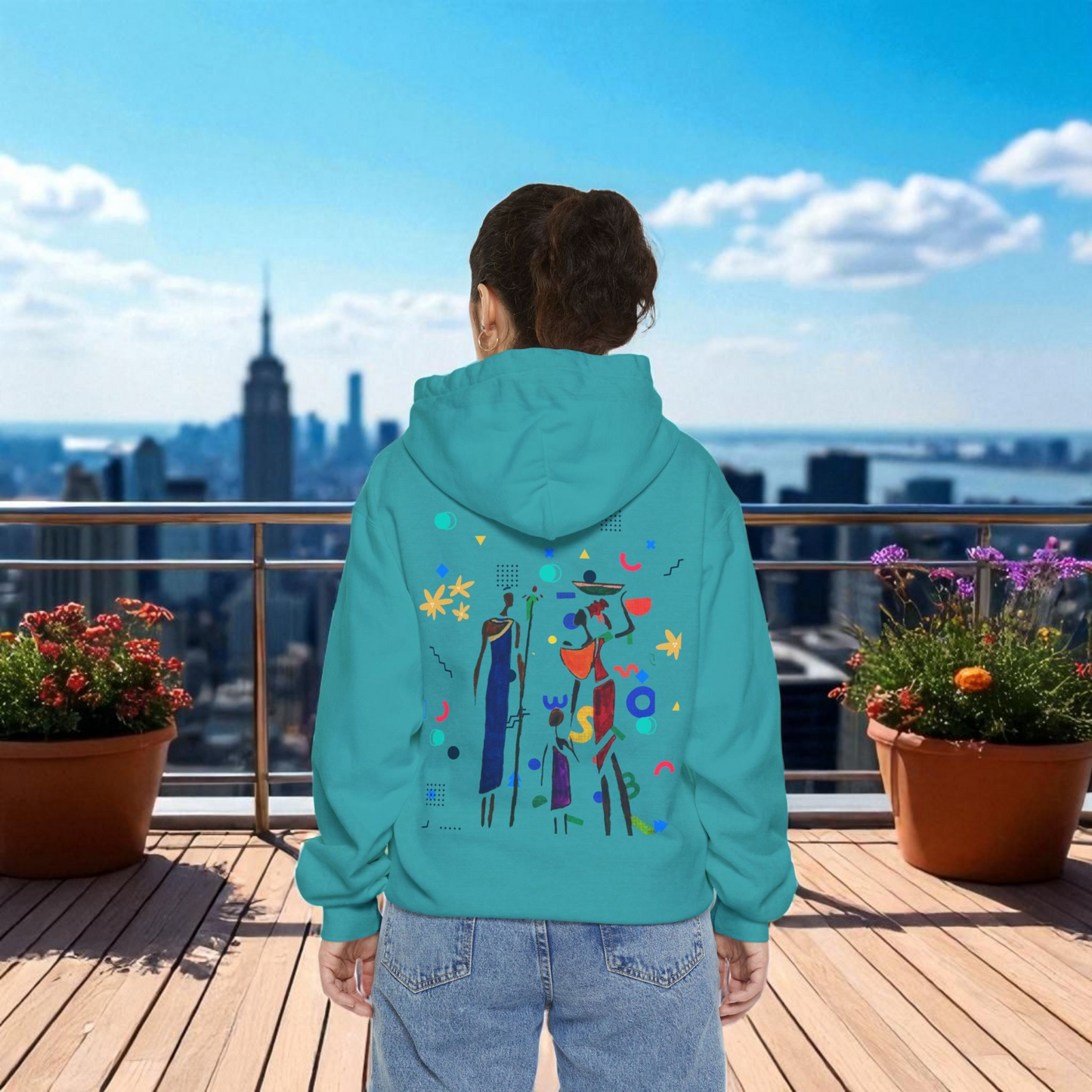 Ethnic Family Doodle Unisex Graphic Hoodie, Handcrafted Design, Unique Family Art