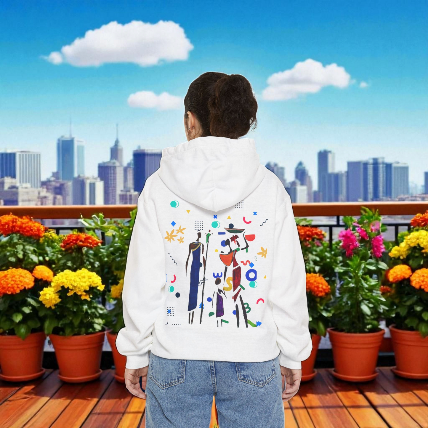 Ethnic Family Doodle Unisex Graphic Hoodie, Handcrafted Design, Unique Family Art
