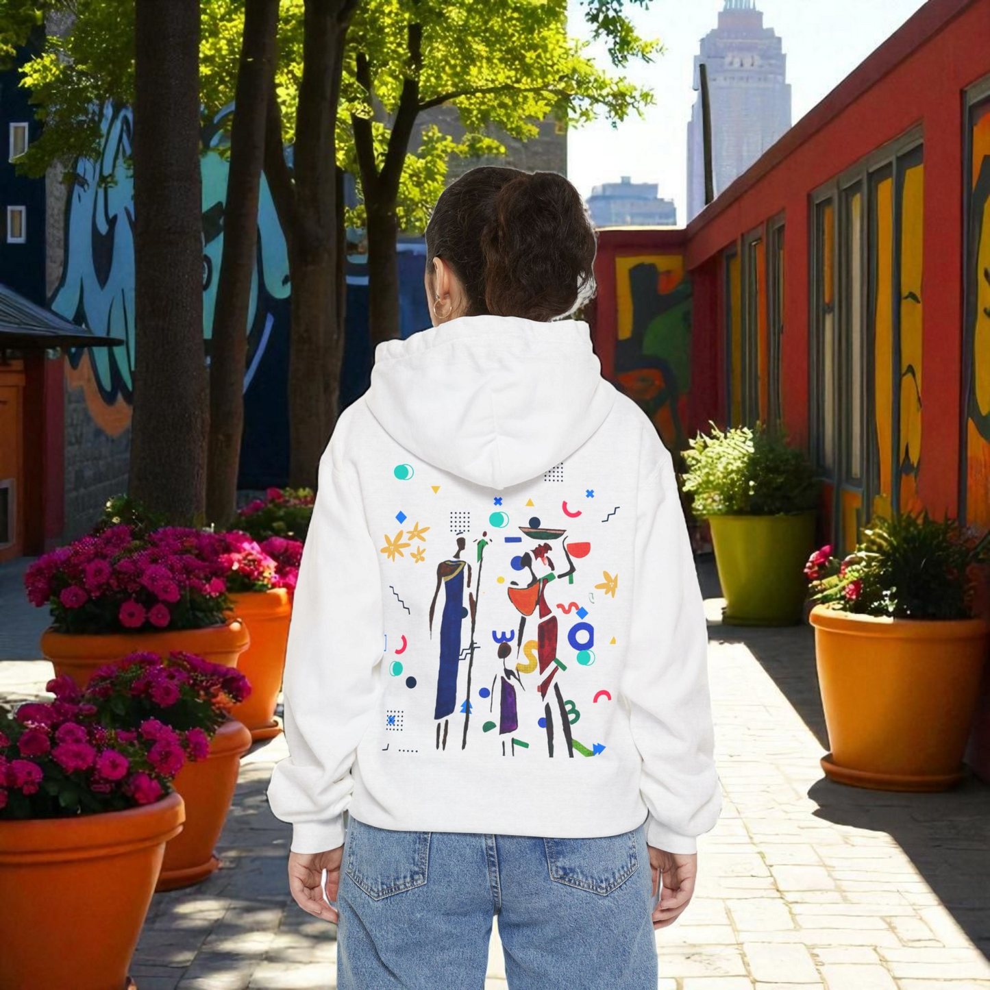 Ethnic Family Doodle Unisex Graphic Hoodie, Handcrafted Design, Unique Family Art