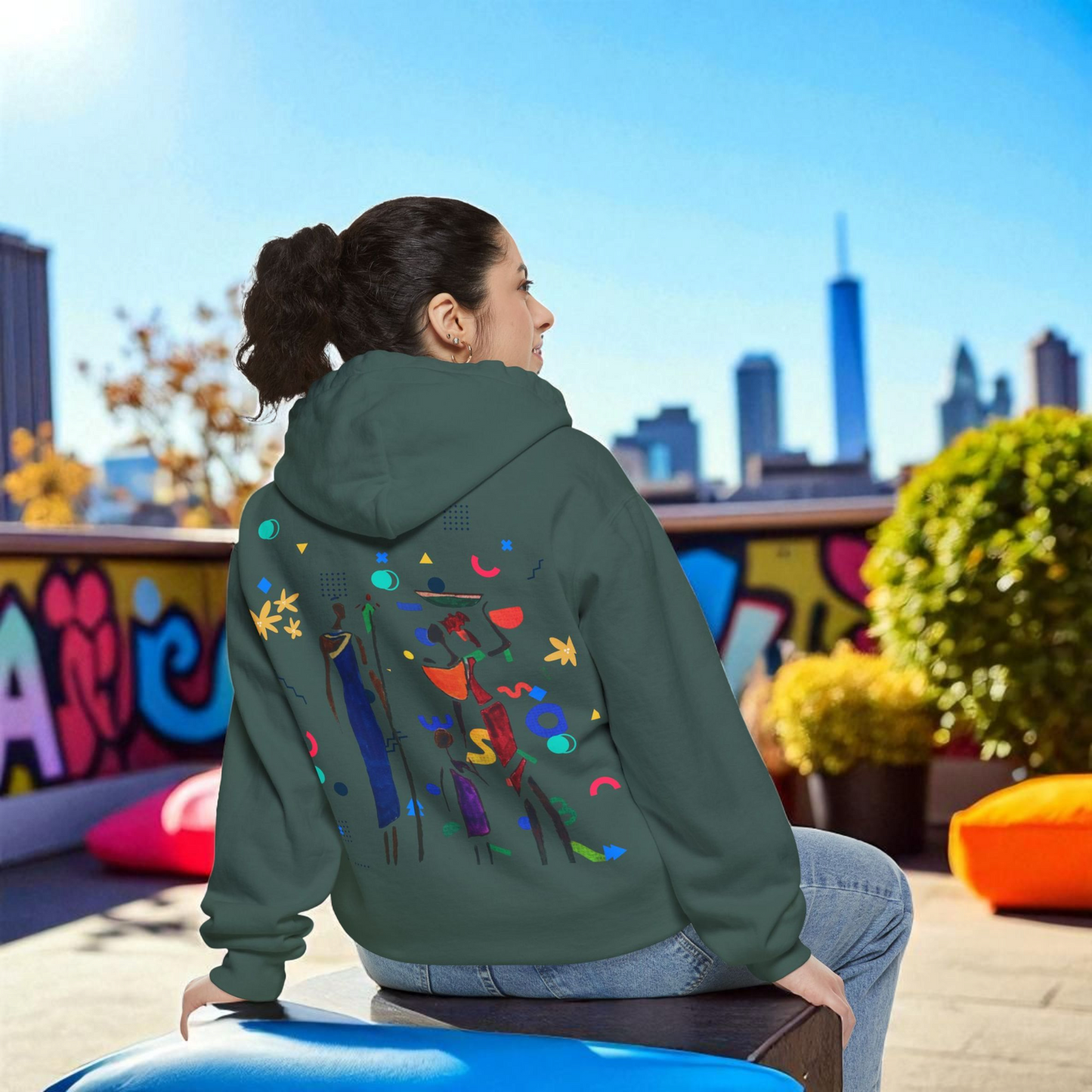 Ethnic Family Doodle Unisex Graphic Hoodie, Handcrafted Design, Unique Family Art