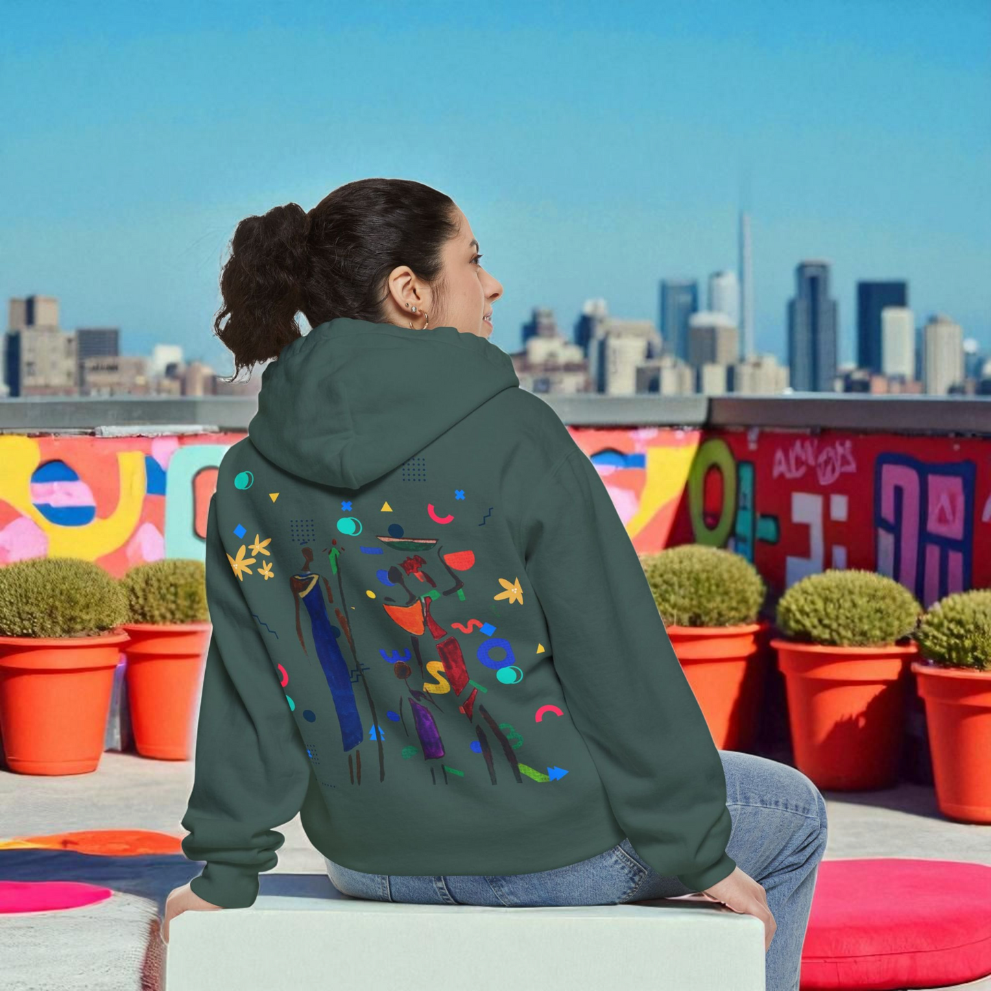 Ethnic Family Doodle Unisex Graphic Hoodie, Handcrafted Design, Unique Family Art