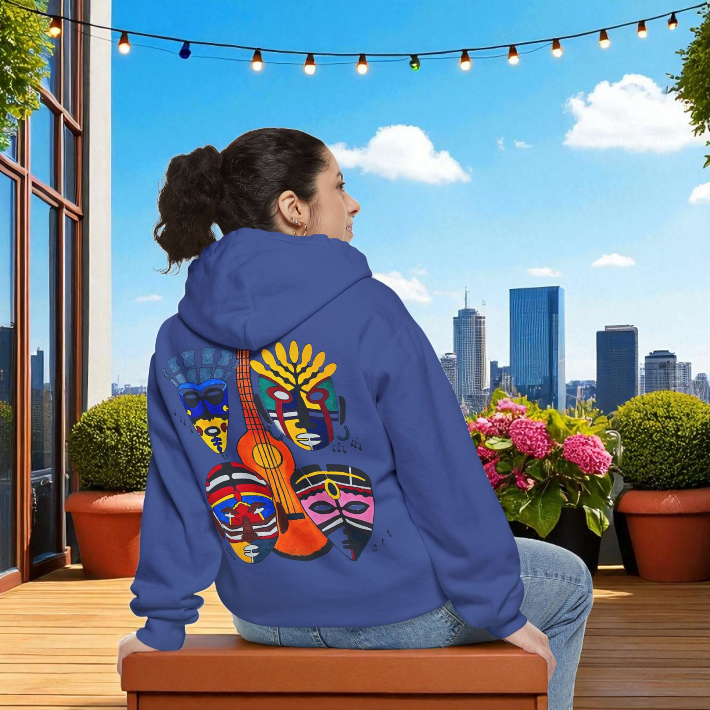 Ethnic Music Art Unisex Garment-Dyed Hoodie, Handcrafted Hooded Sweater