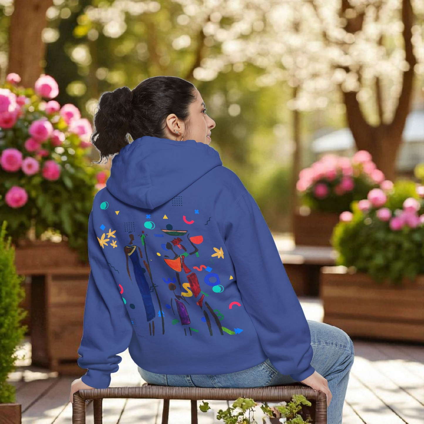 Ethnic Family Doodle Unisex Graphic Hoodie, Handcrafted Design, Unique Family Art