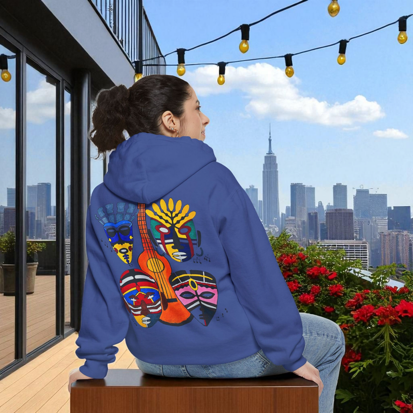 Ethnic Music Art Unisex Garment-Dyed Hoodie, Handcrafted Hooded Sweater