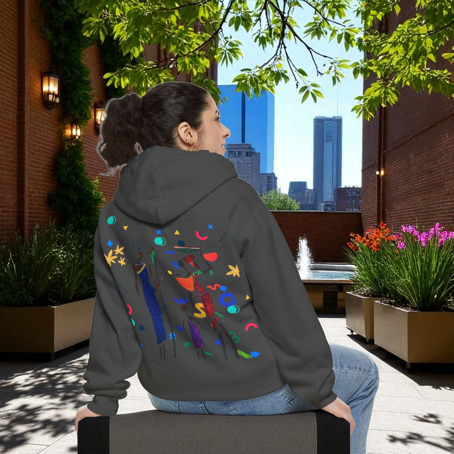 Ethnic Family Doodle Unisex Graphic Hoodie, Handcrafted Design, Unique Family Art