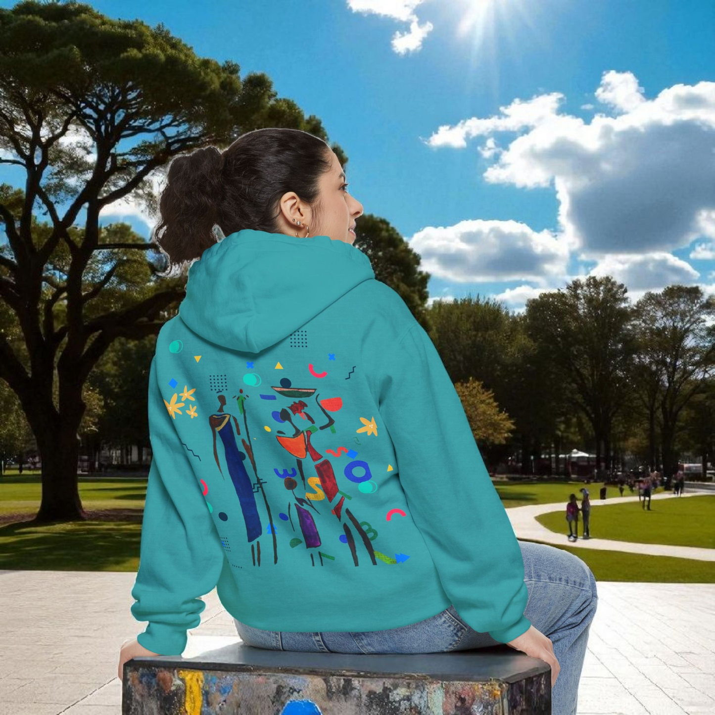 Ethnic Family Doodle Unisex Graphic Hoodie, Handcrafted Design, Unique Family Art