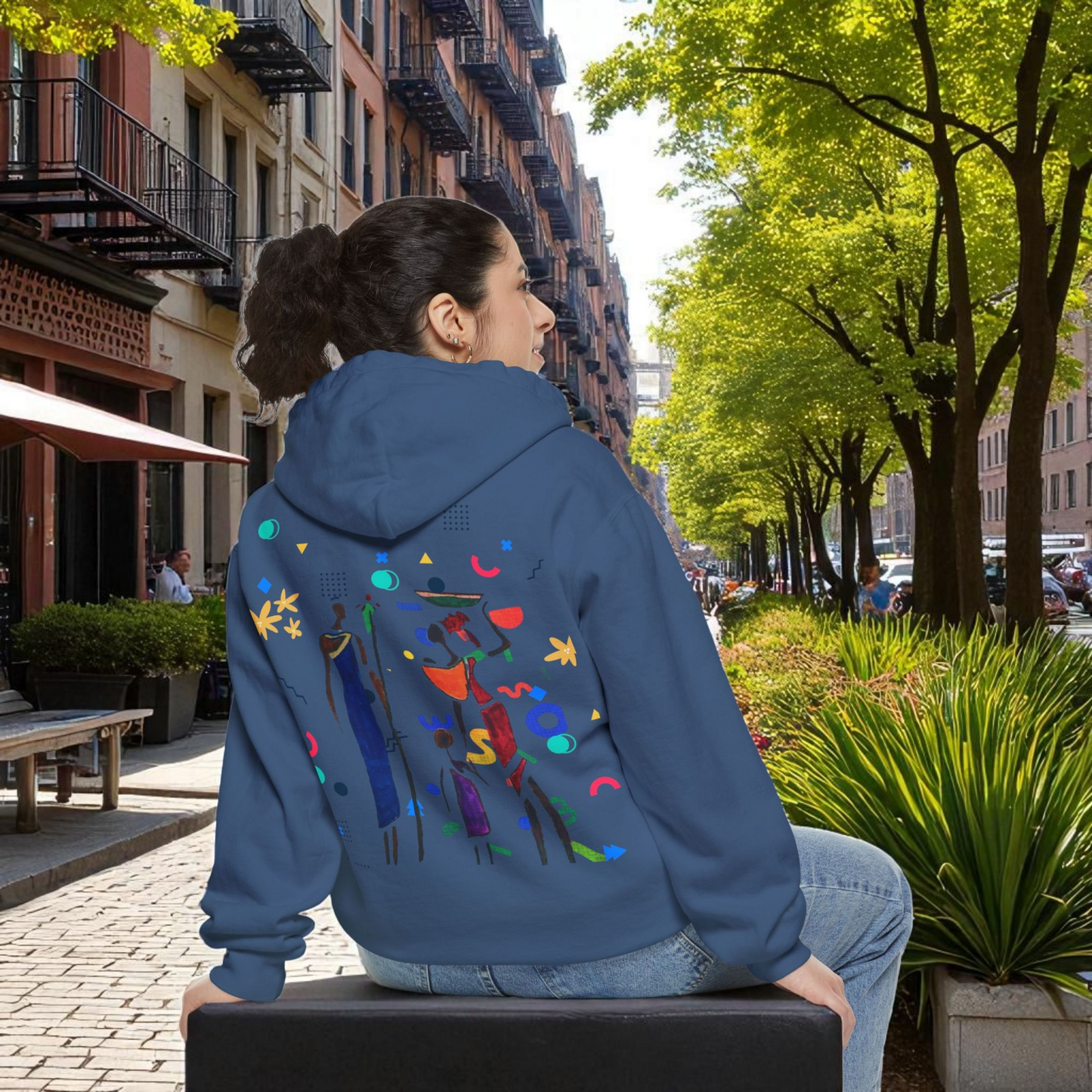 Ethnic Family Doodle Unisex Graphic Hoodie, Handcrafted Design, Unique Family Art