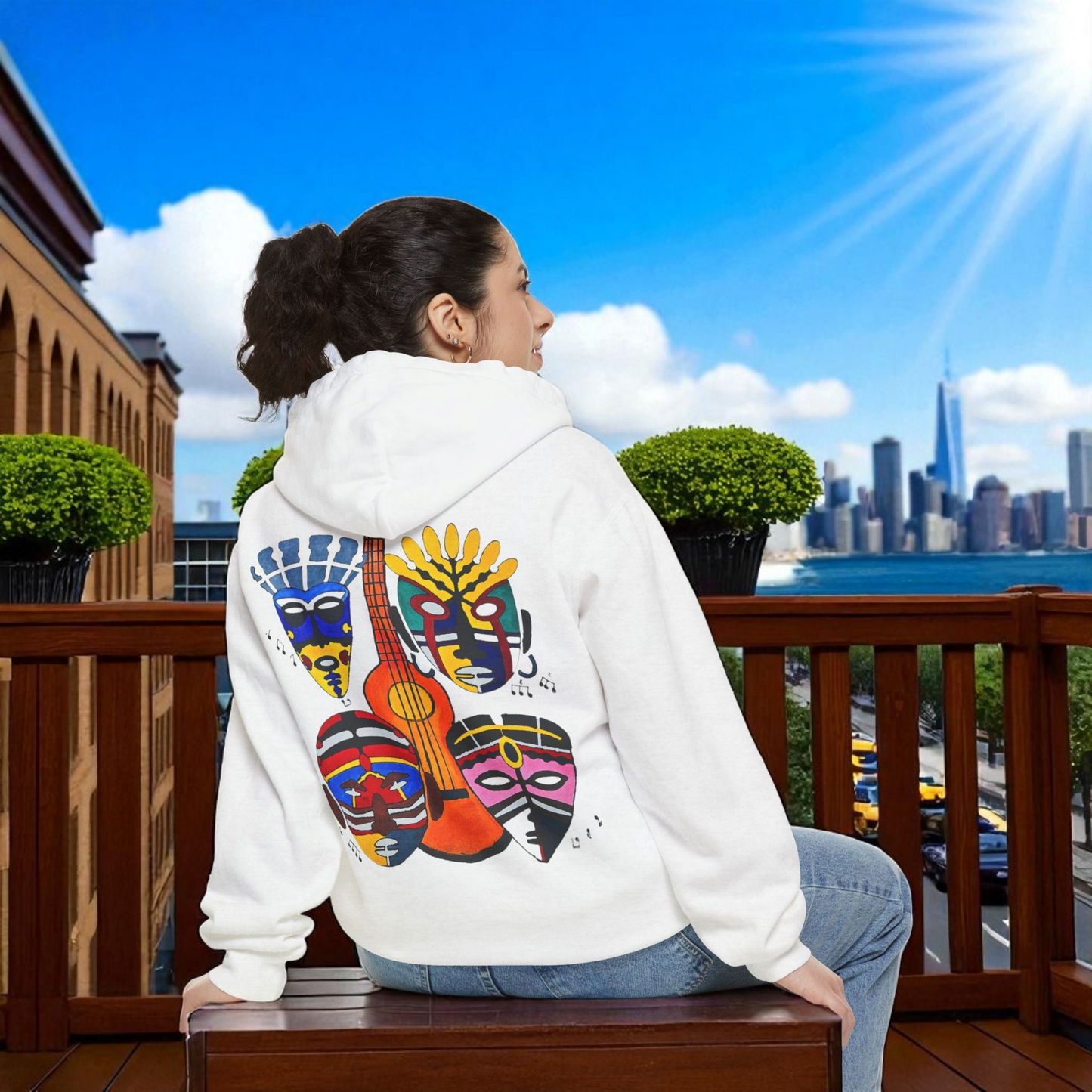 Ethnic Music Art Unisex Garment-Dyed Hoodie, Handcrafted Hooded Sweater