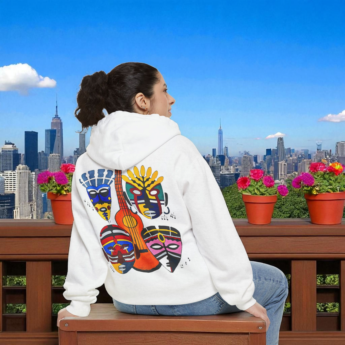 Ethnic Music Art Unisex Garment-Dyed Hoodie, Handcrafted Hooded Sweater