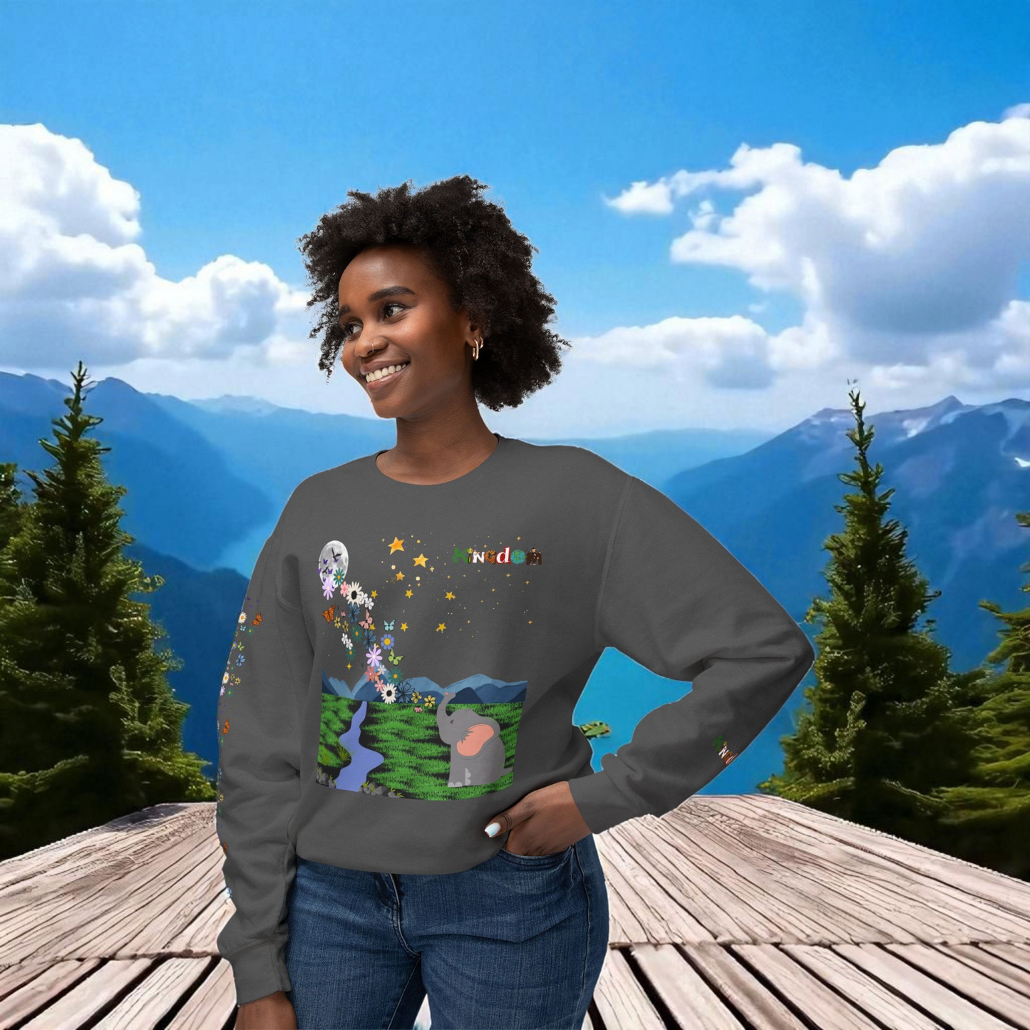 Nature Inspired Elephant Floral Unisex Sweatshirt, Wildlife Graphic Crewneck Sweater