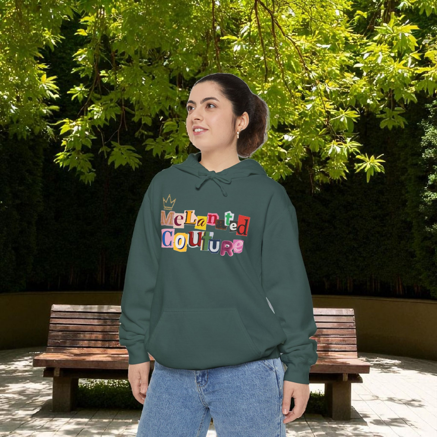 Boho African Continent Graphic Hoodie, Hand Drawn Unisex Garment-Dyed Hoodie