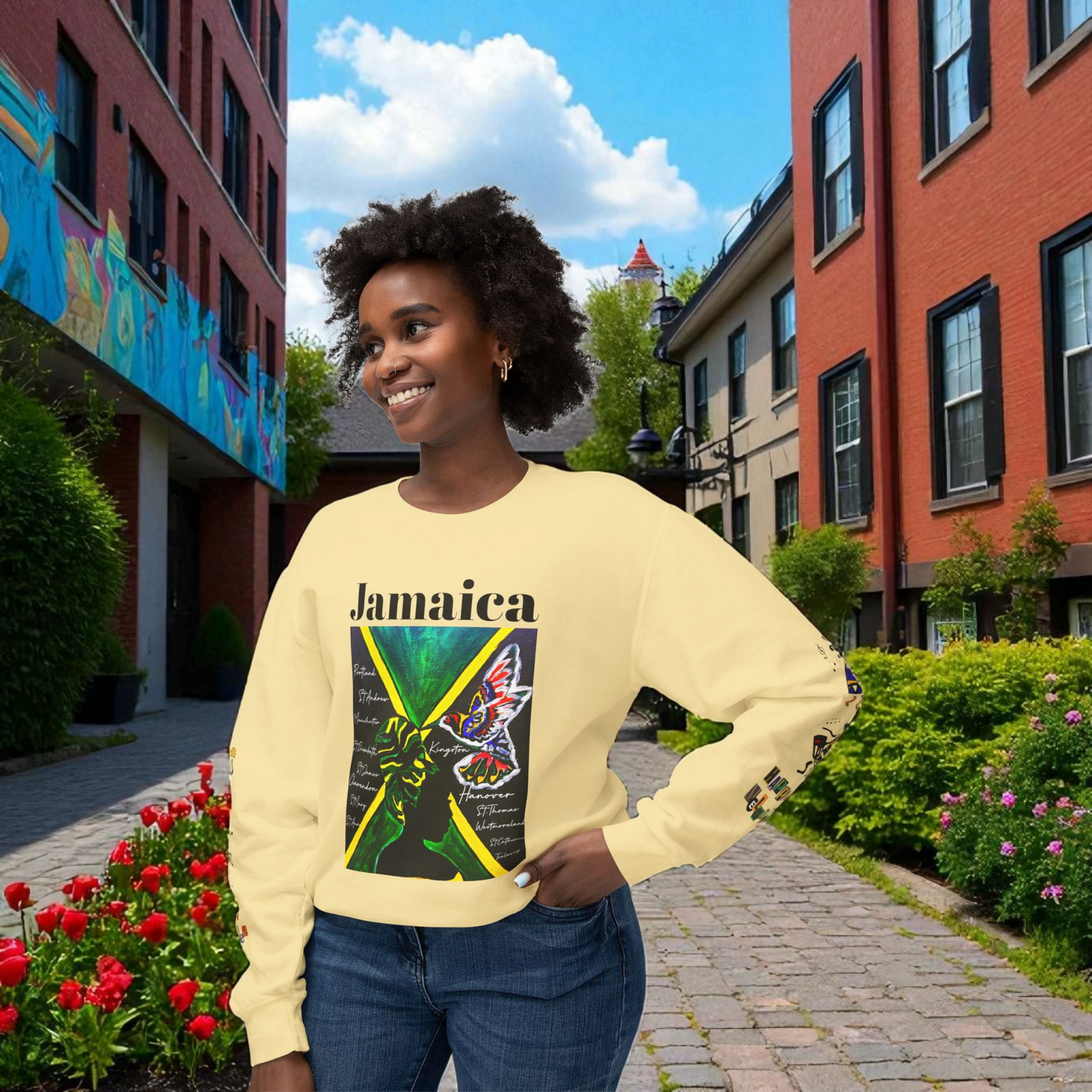 Hand-Drawn Afro Music Graphic Sweatshirt - Unisex Lightweight Crewneck