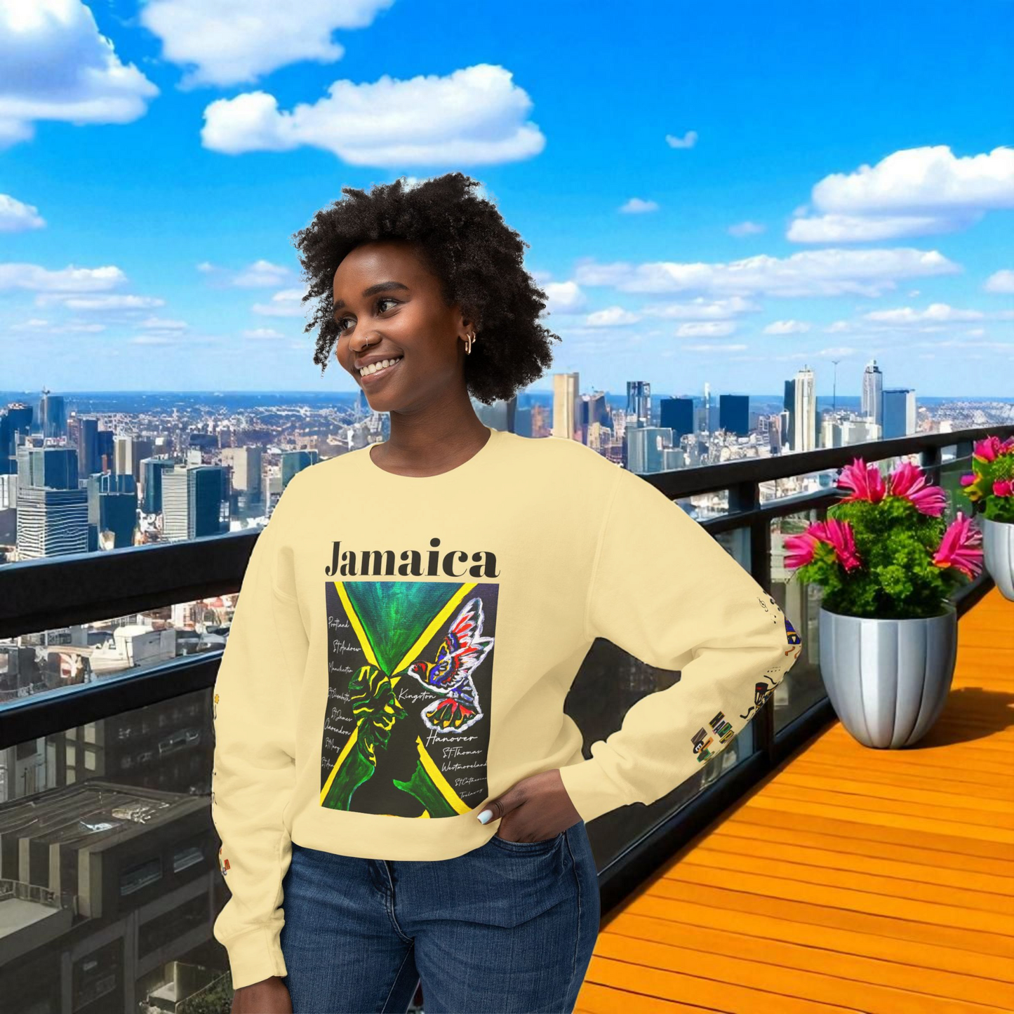 Hand-Drawn Afro Music Graphic Sweatshirt - Unisex Lightweight Crewneck