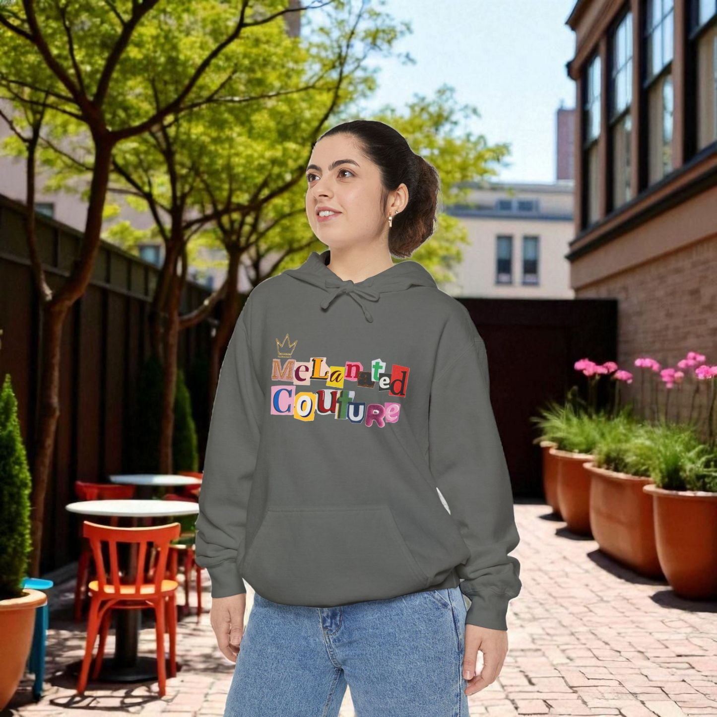 Boho African Continent Graphic Hoodie, Hand Drawn Unisex Garment-Dyed Hoodie
