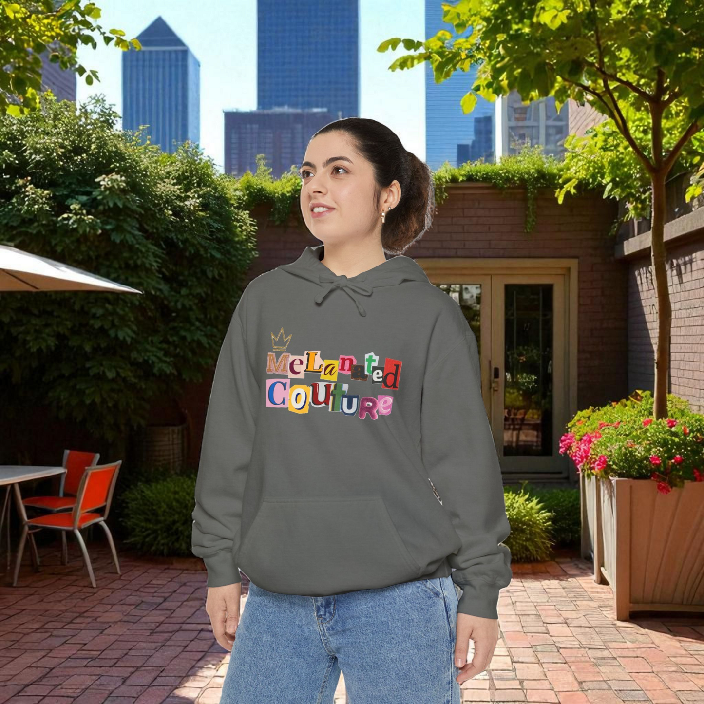Boho African Continent Graphic Hoodie, Hand Drawn Unisex Garment-Dyed Hoodie